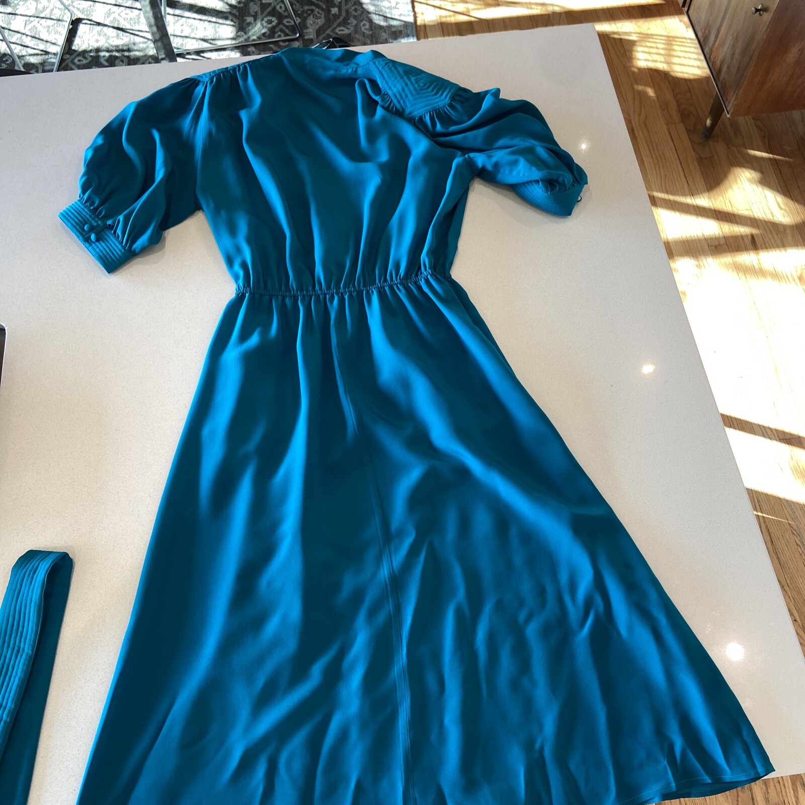 Vintage Pierre Cardin dark turquoise silk dress, circa 1980s, Sz8