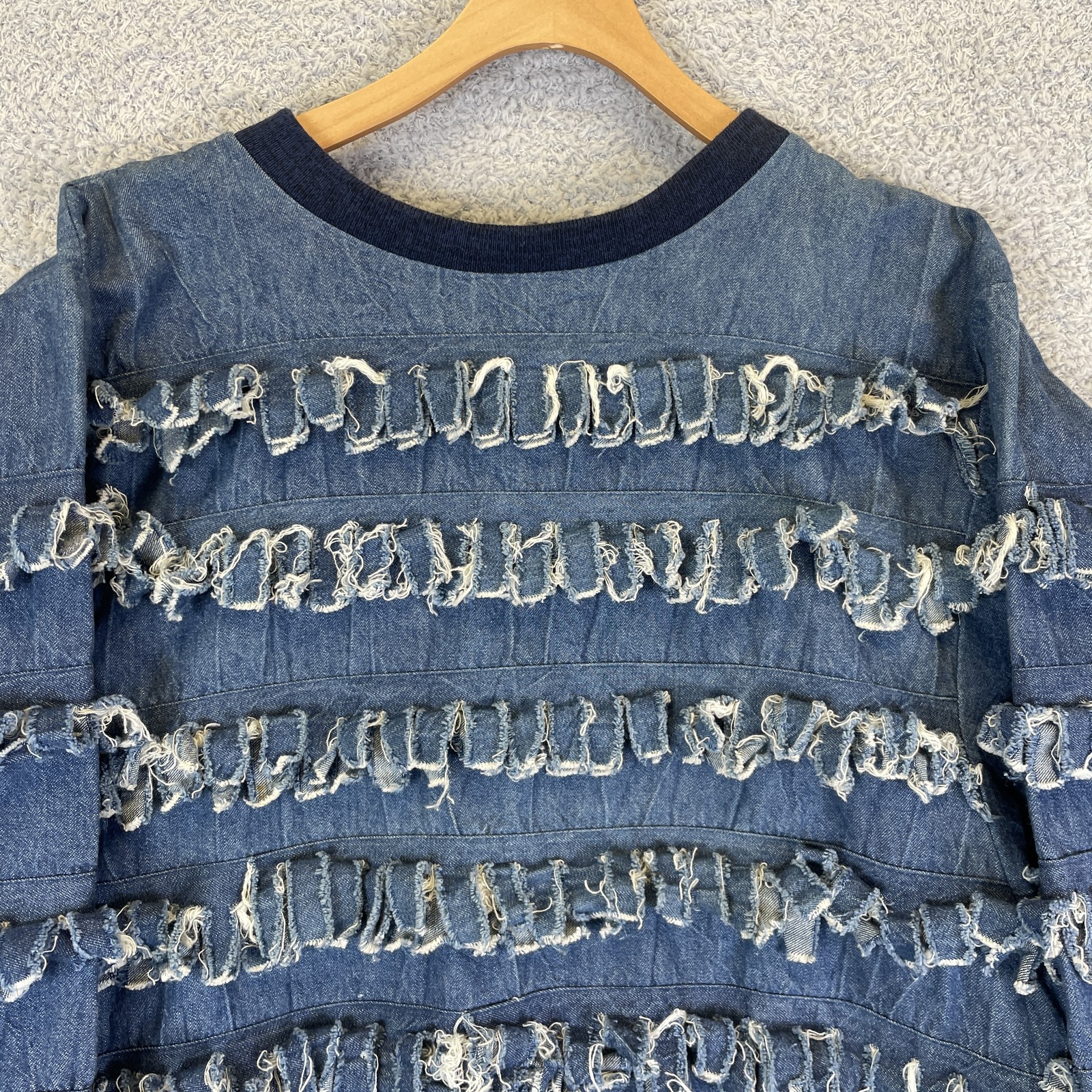 Paula Sweet Muslin Mink Denim Pullover Boho Art Size Small 80’s Fringe