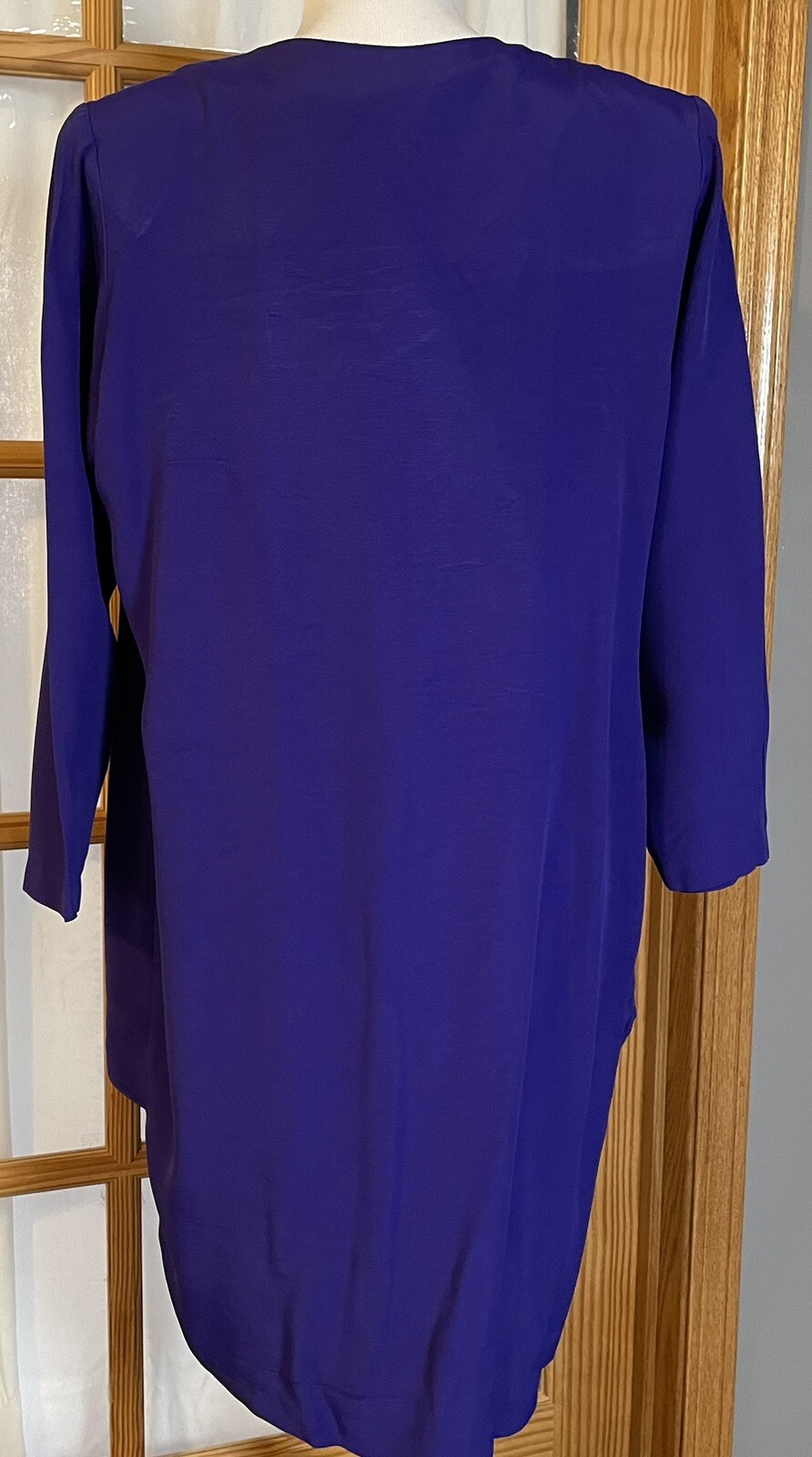80s Luci Pellini Built-in Jacket Dress Sz 14 Purplish Blue Button Up USA Formal