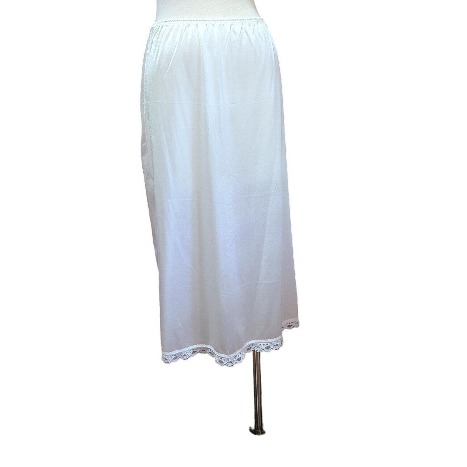 Womens Midi Slip Sz Small Skirt Lace Trim Elastic Waist Deena White USA Made