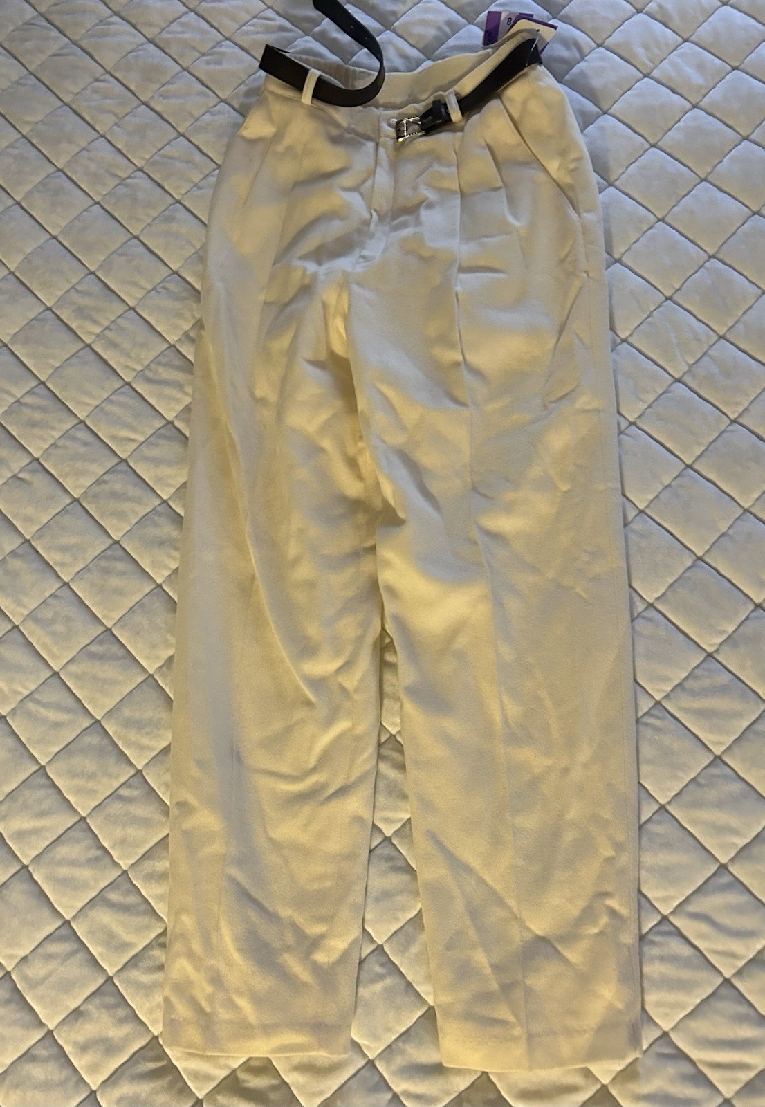 NWT True Vintage Fundamental Things White Wool Pleated Petite Pants With Belt