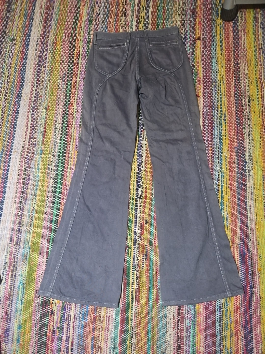 True Vintage 60s 70s Lee Bell Bottoms Flare Pants Gray Denim 28×32 Talon Zipper