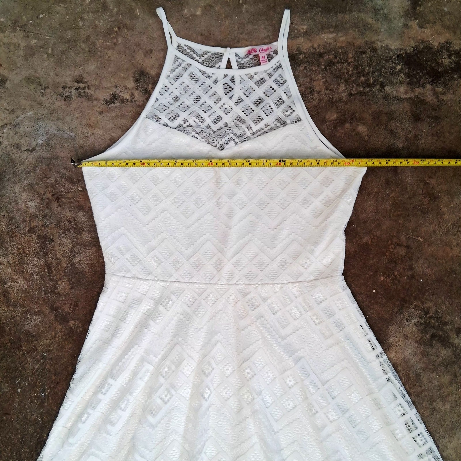 Vtg 70s Candie’s Sz M Sleeves Fit & Flare Ivory Lace Mini Skate Dress Lined