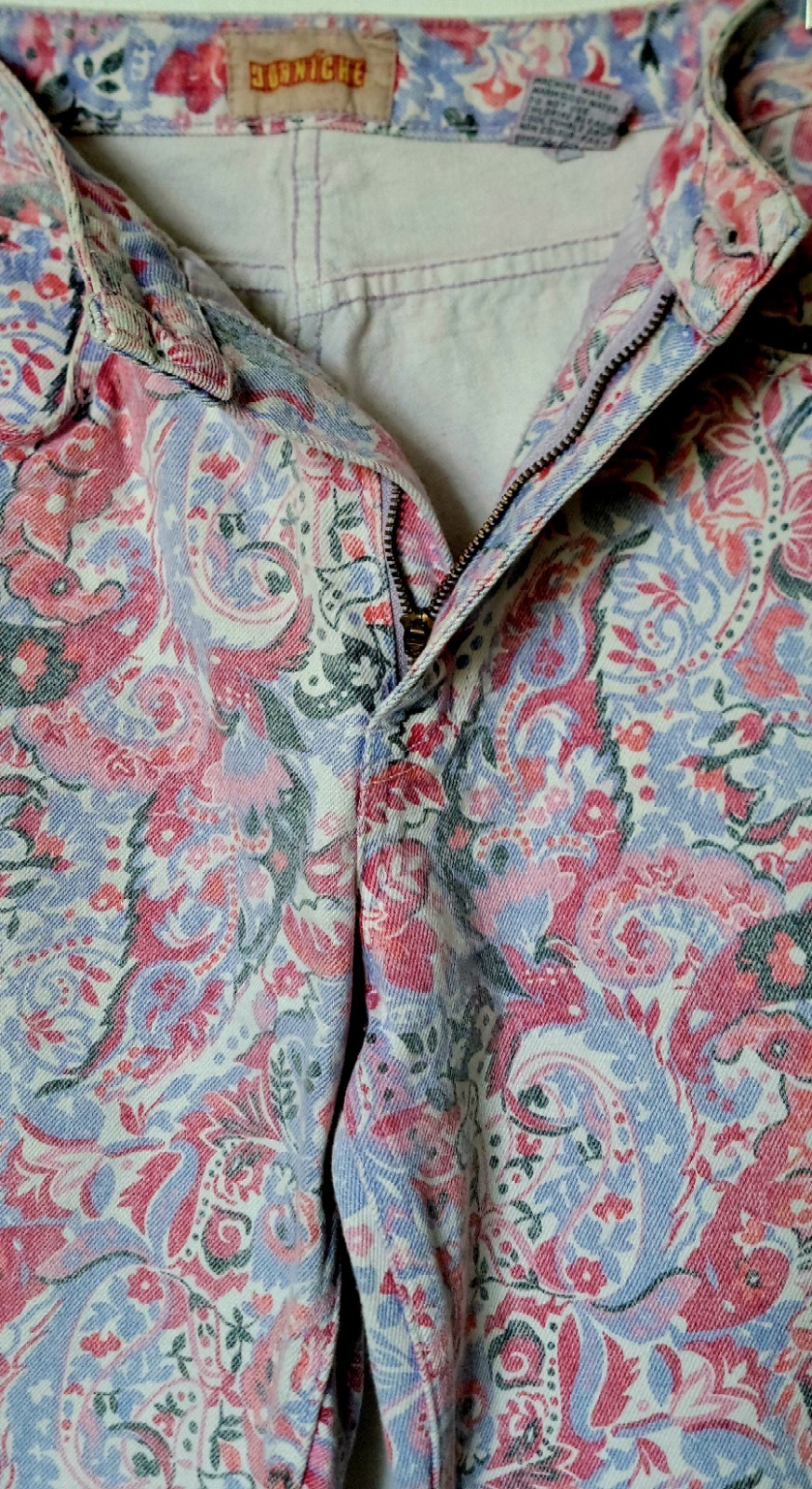 Vtg Early 90s Rare Corniche Floral Pastel Print High Waisted Jeans Size 9/10