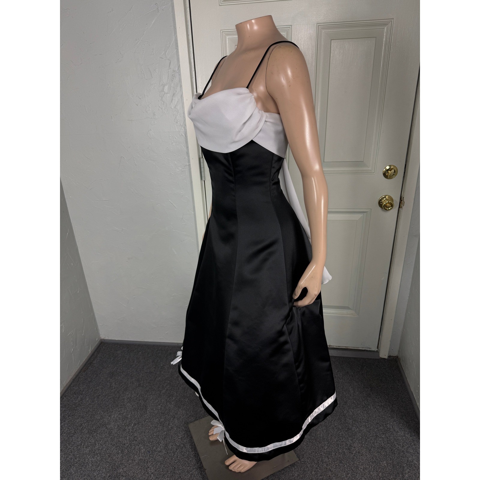 Vintage Y2K Jody California Dress 3/4 Prom Satin Formal Evening Train Bow T20