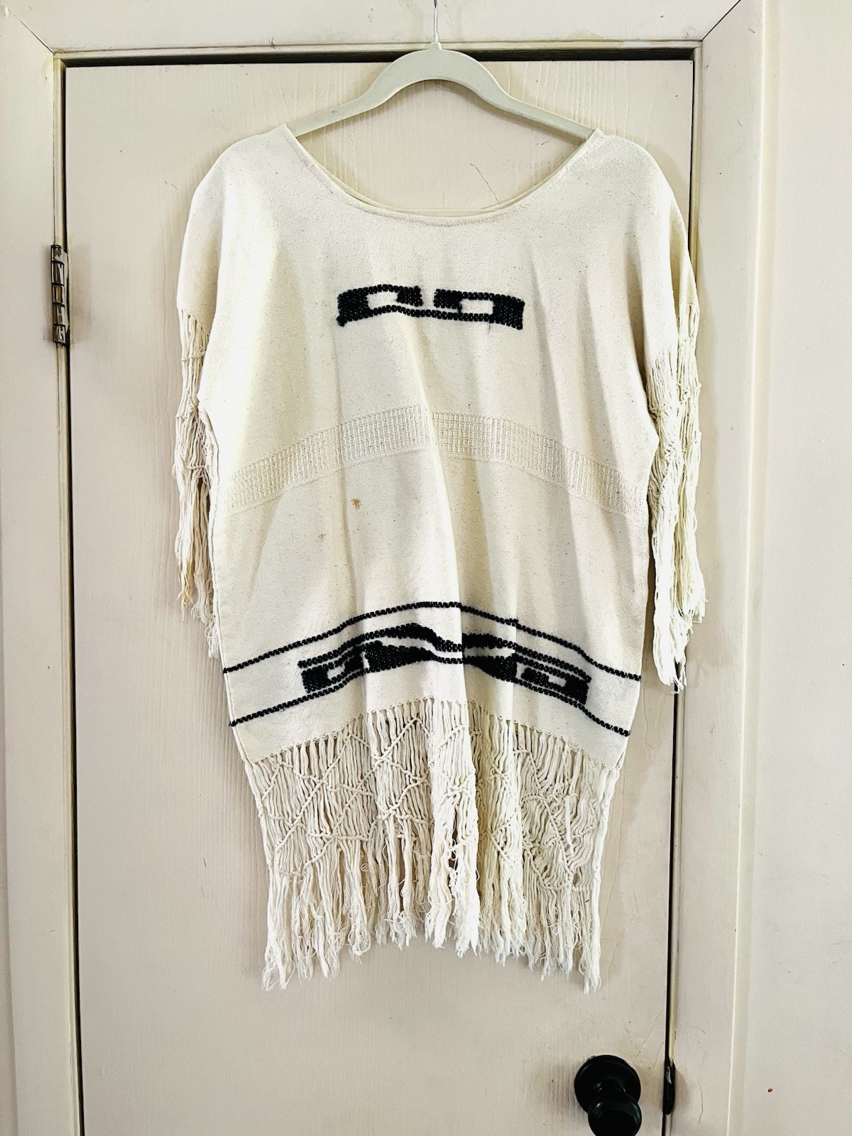 VTG 70s Fringe Embroidered Mexican Festival Boho Hippie Tunic Beach Coverup