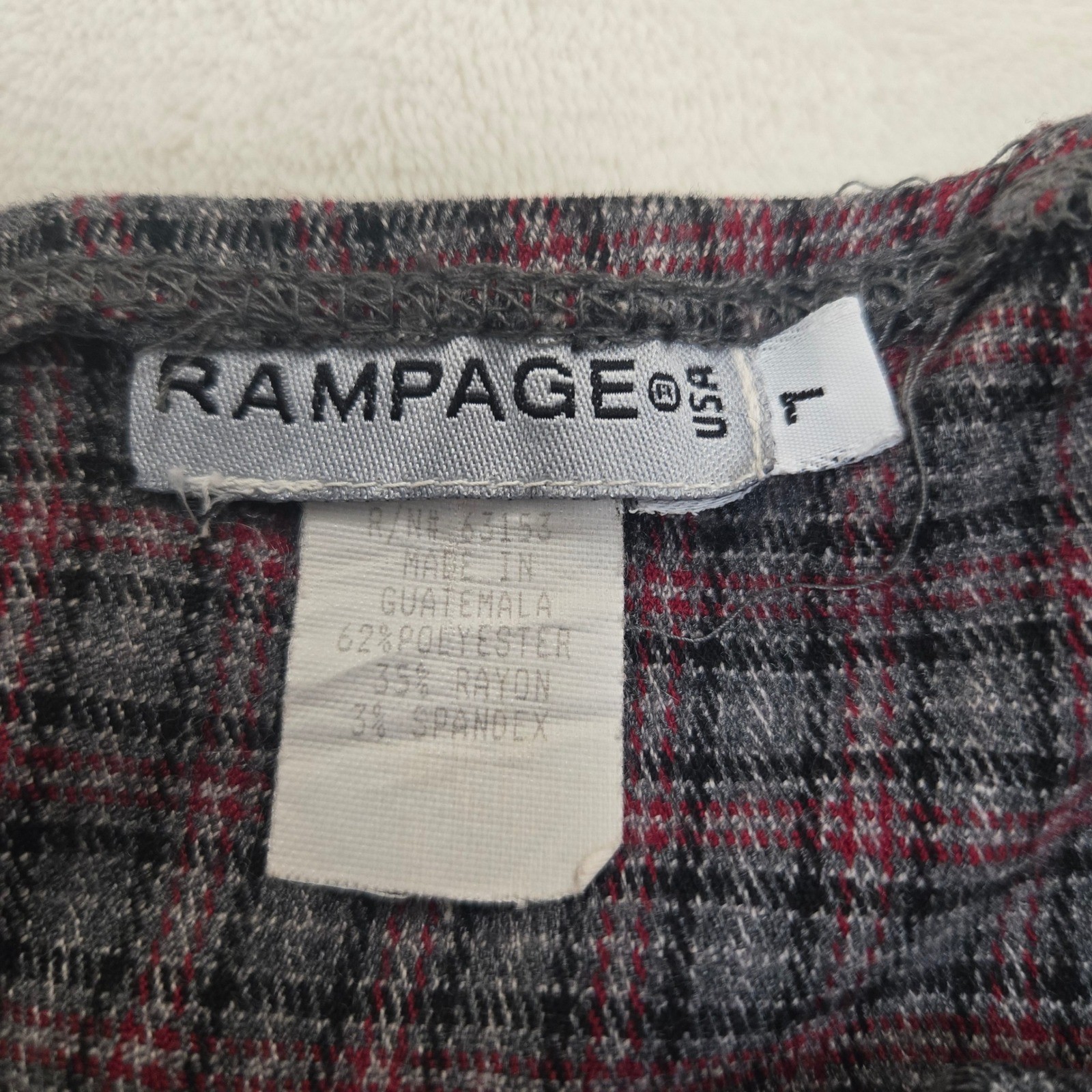 Vintage Rampage Plaid Mini Dress Red Grey Square Neck Toggle Waist 90s Womens 7