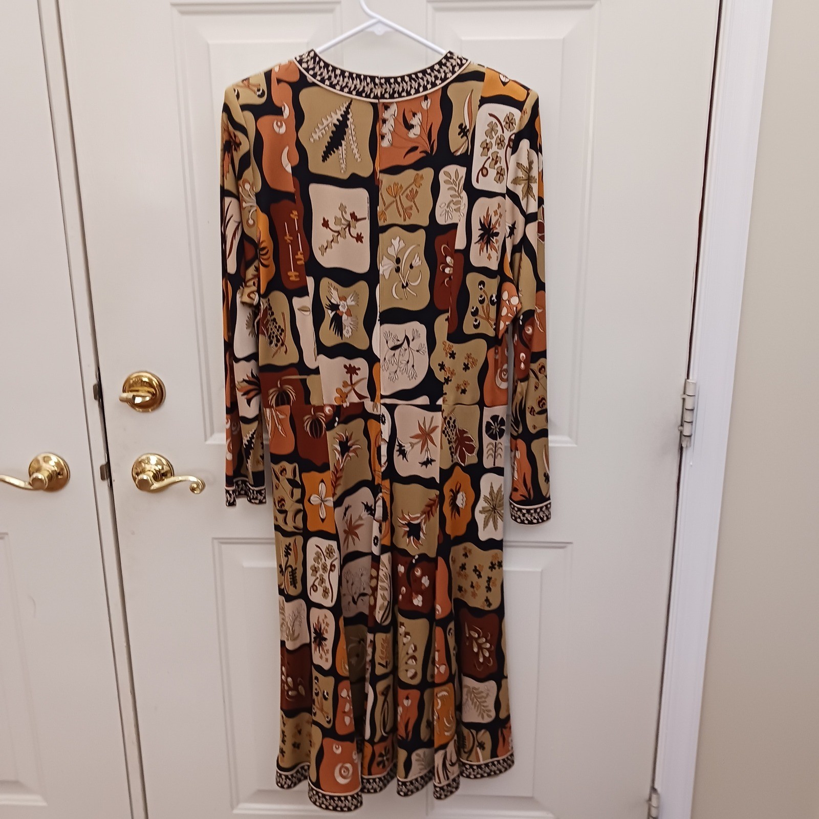 Averardo Bessi Vintage 100% Silk Jersey Midi Dress Italy Floral Geometric Sz 14