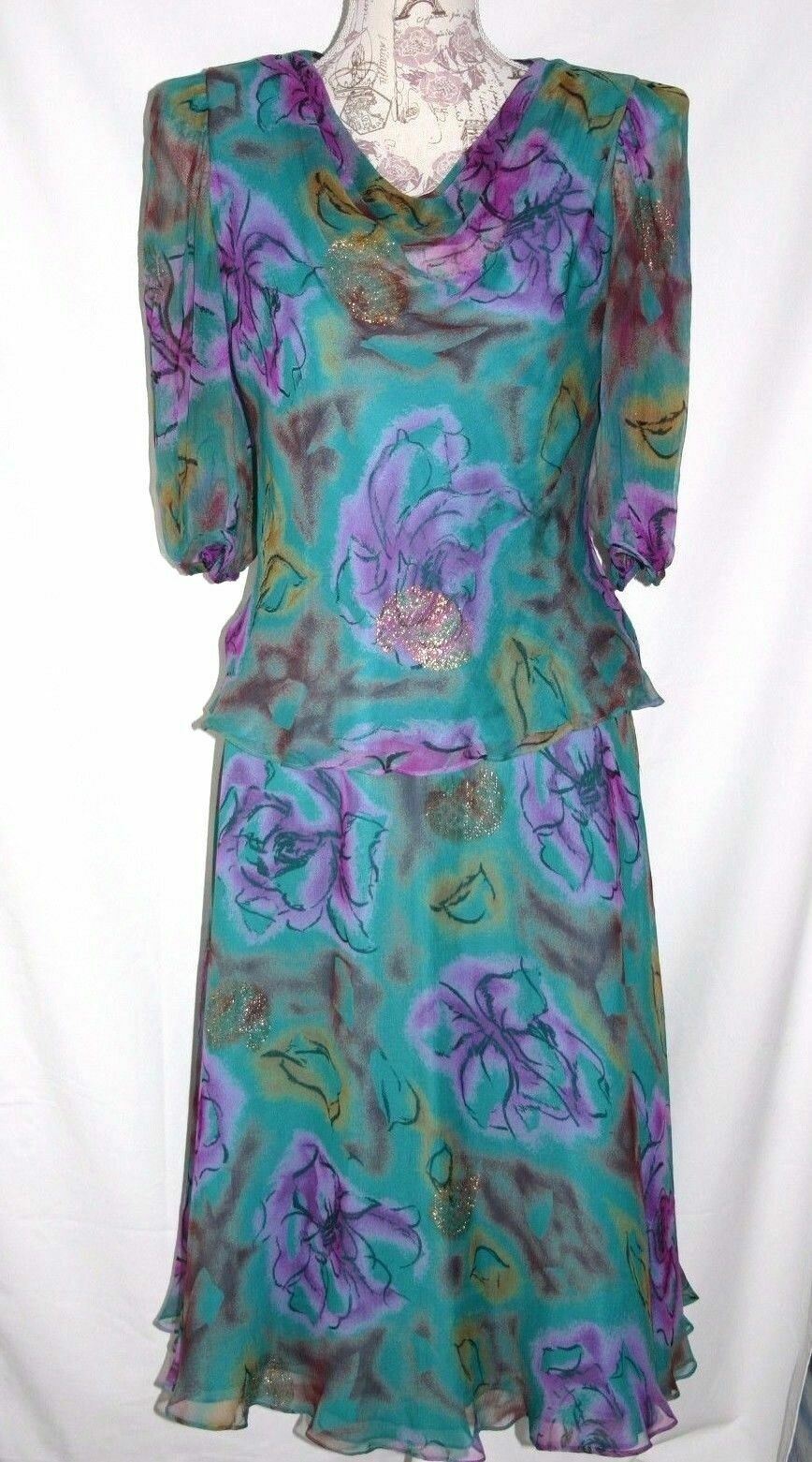 Judy Hornby Couture 1980’s Silk Formal Skirt Set sz. 8 Teal floral