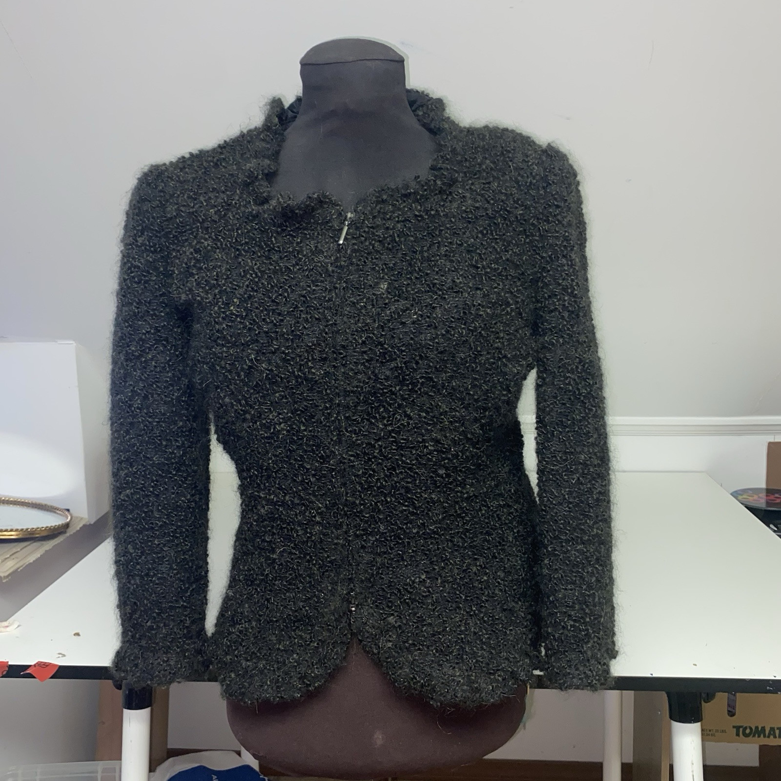 Armani Collezioni Jacket Alpaca Wool Blend Zip Textured Black Womens Size 10