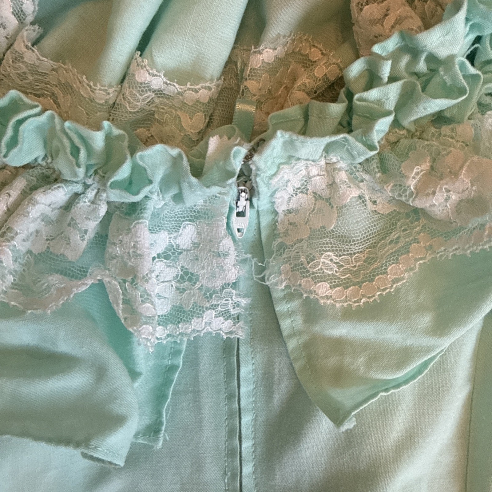 Vintage Large Square Dance Dress Mint Green Lace Prairie Western Cottagecore
