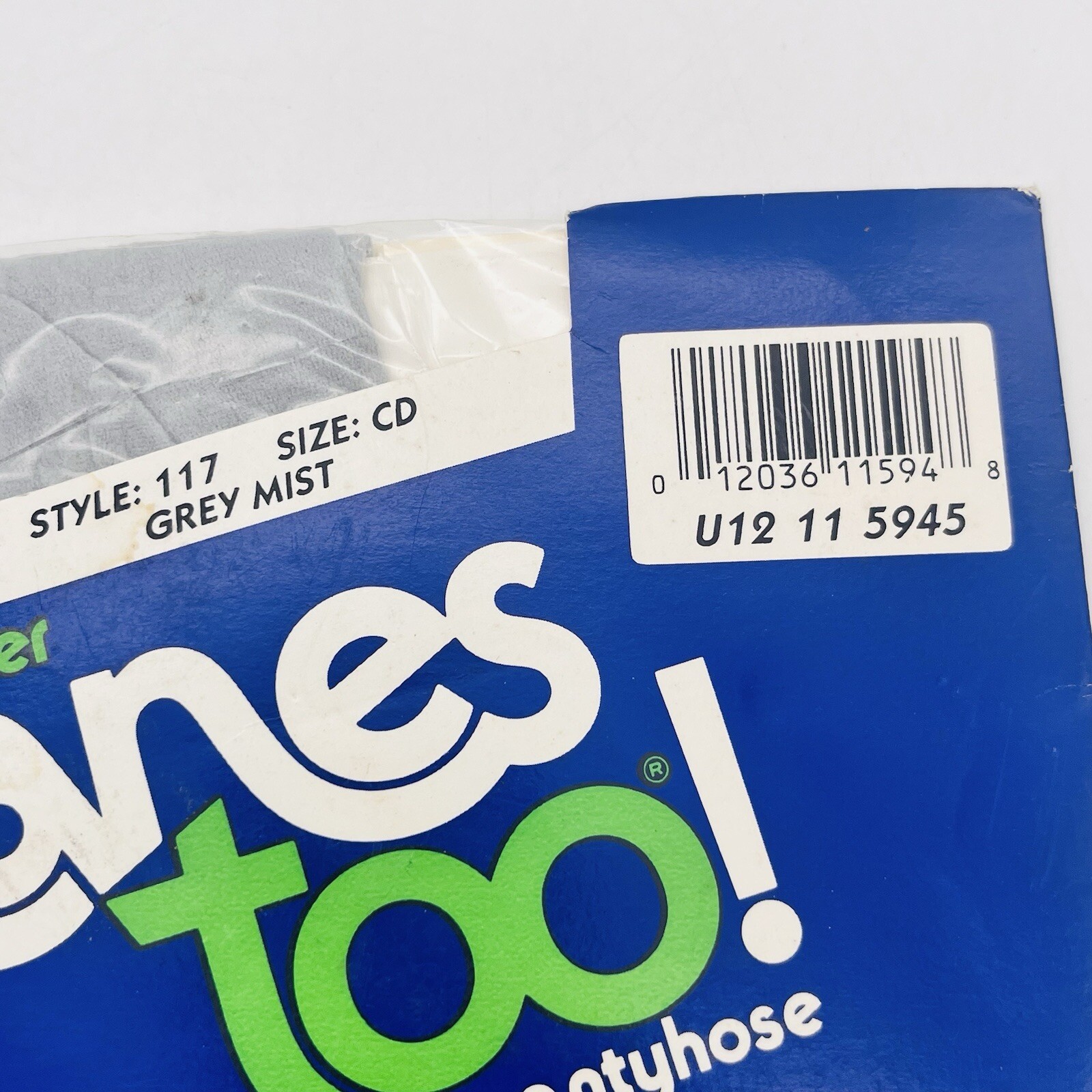 Vtg 1990 HANES TOO Pantyhose Grey Mist Size CD Style 117 Sandal Foot Sheer NOS