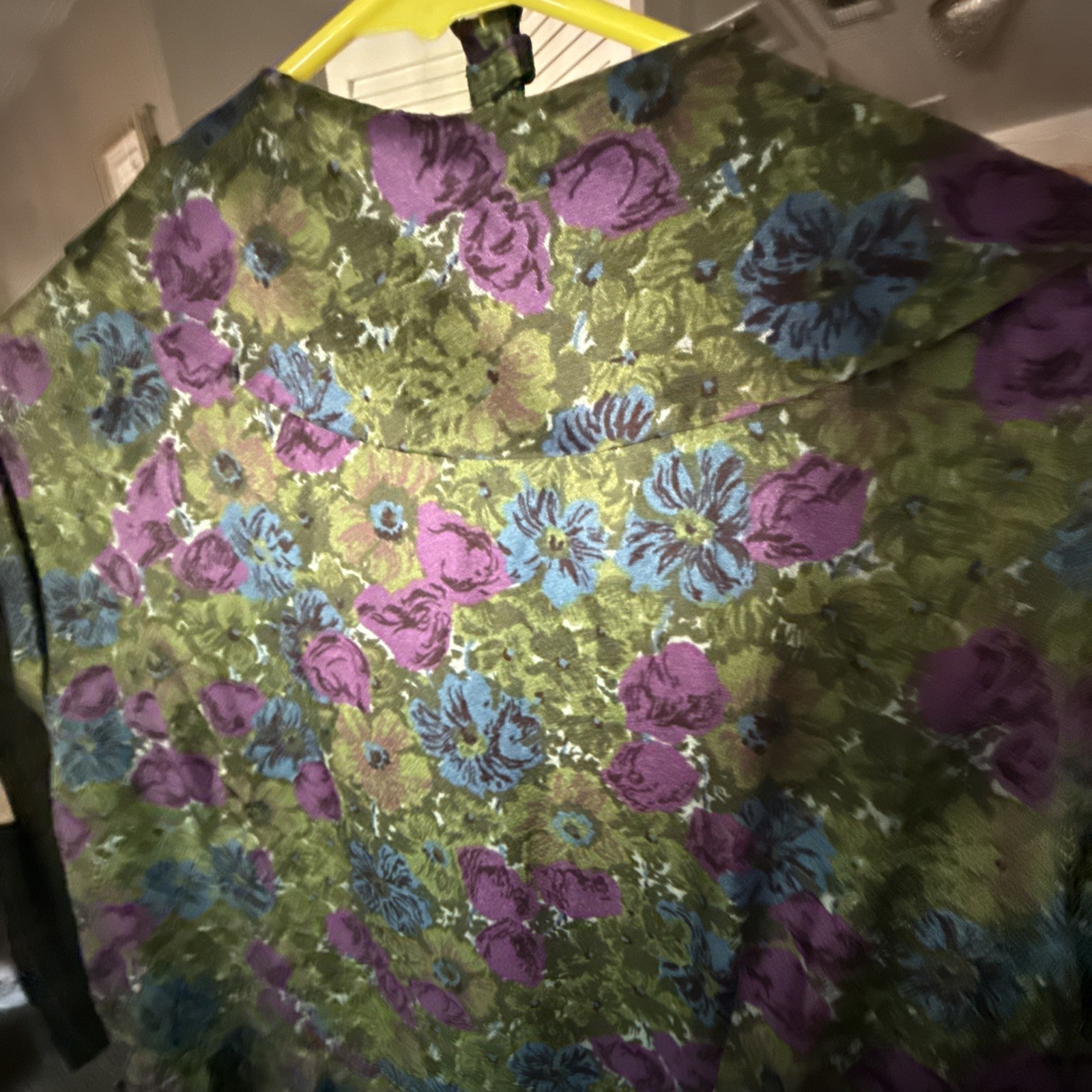 Vintage 1960’s NOS Deadstock Purple Blue and Green Floral Print Dress Large