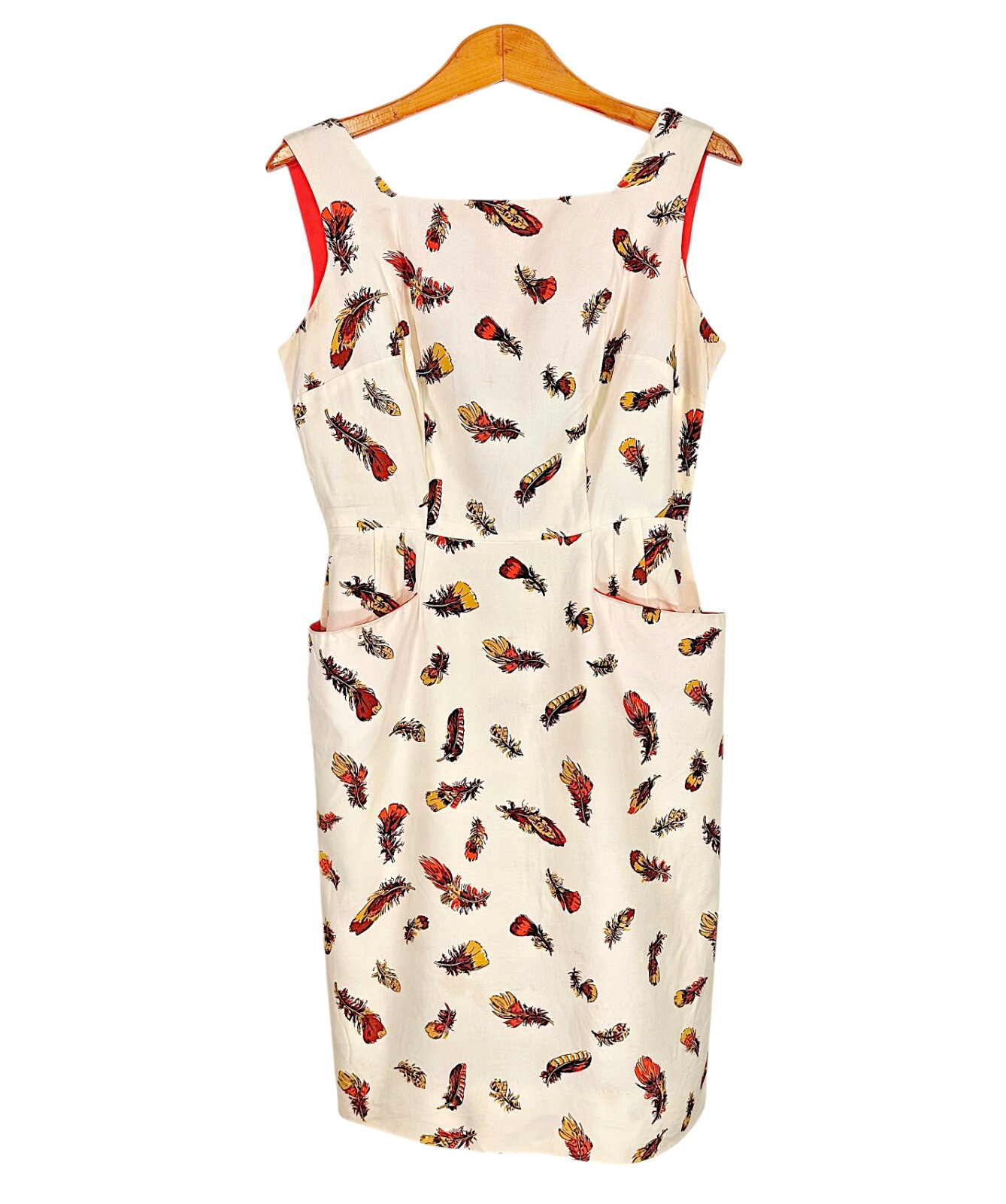Vintage Cover Girl of Miami Feather Print Retro Sheath Dress