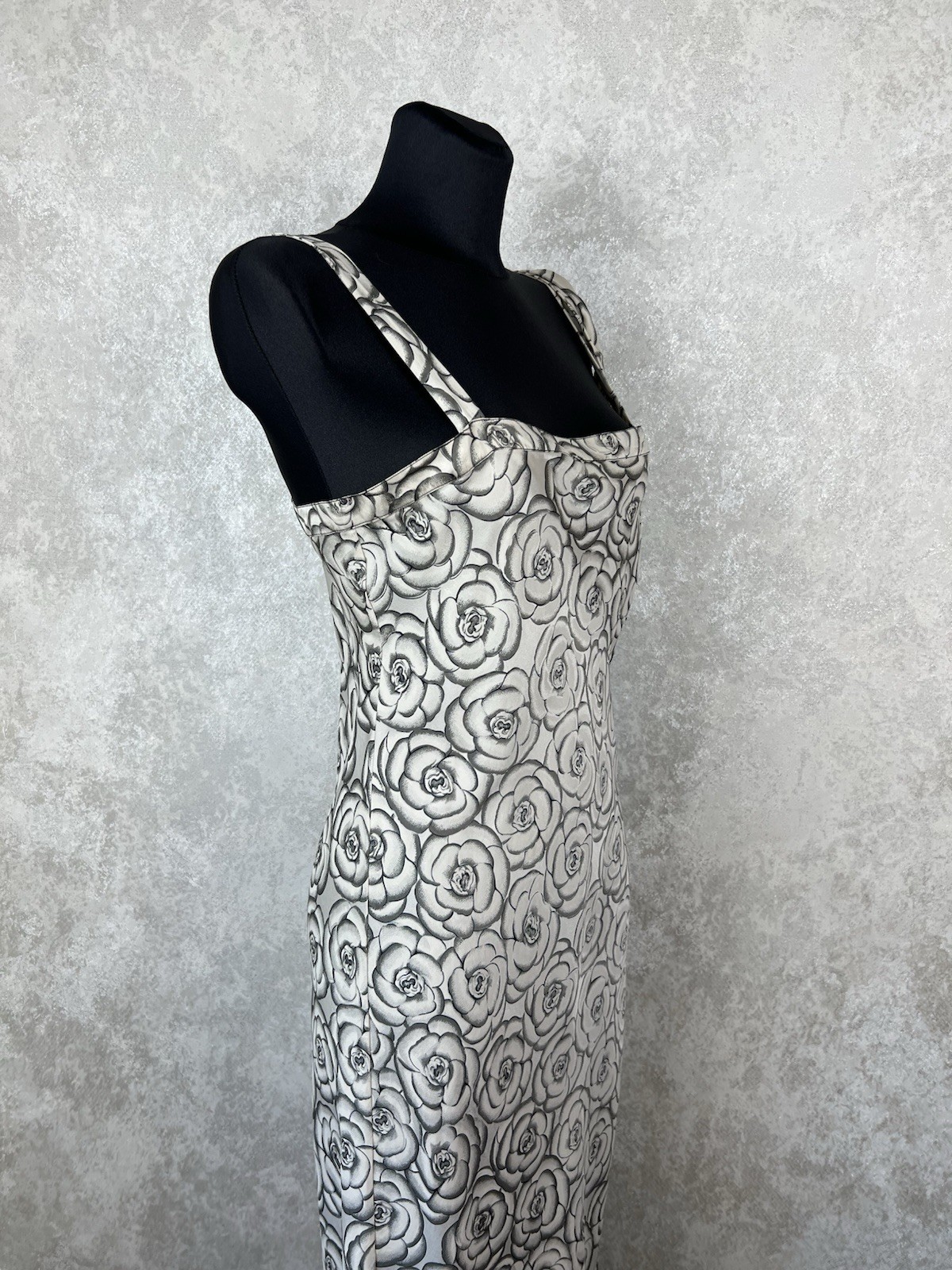 Vintage Gianni Versace Intimo Floral Rose Slip Dress Lace Black White Maxi S