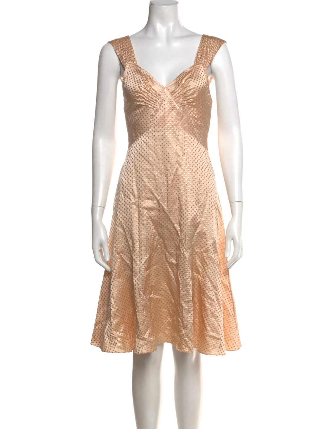 Vintage Marc Jacobs Silk Knee-Length Dress, Blush/Champagne w Gold Dots, Size 10