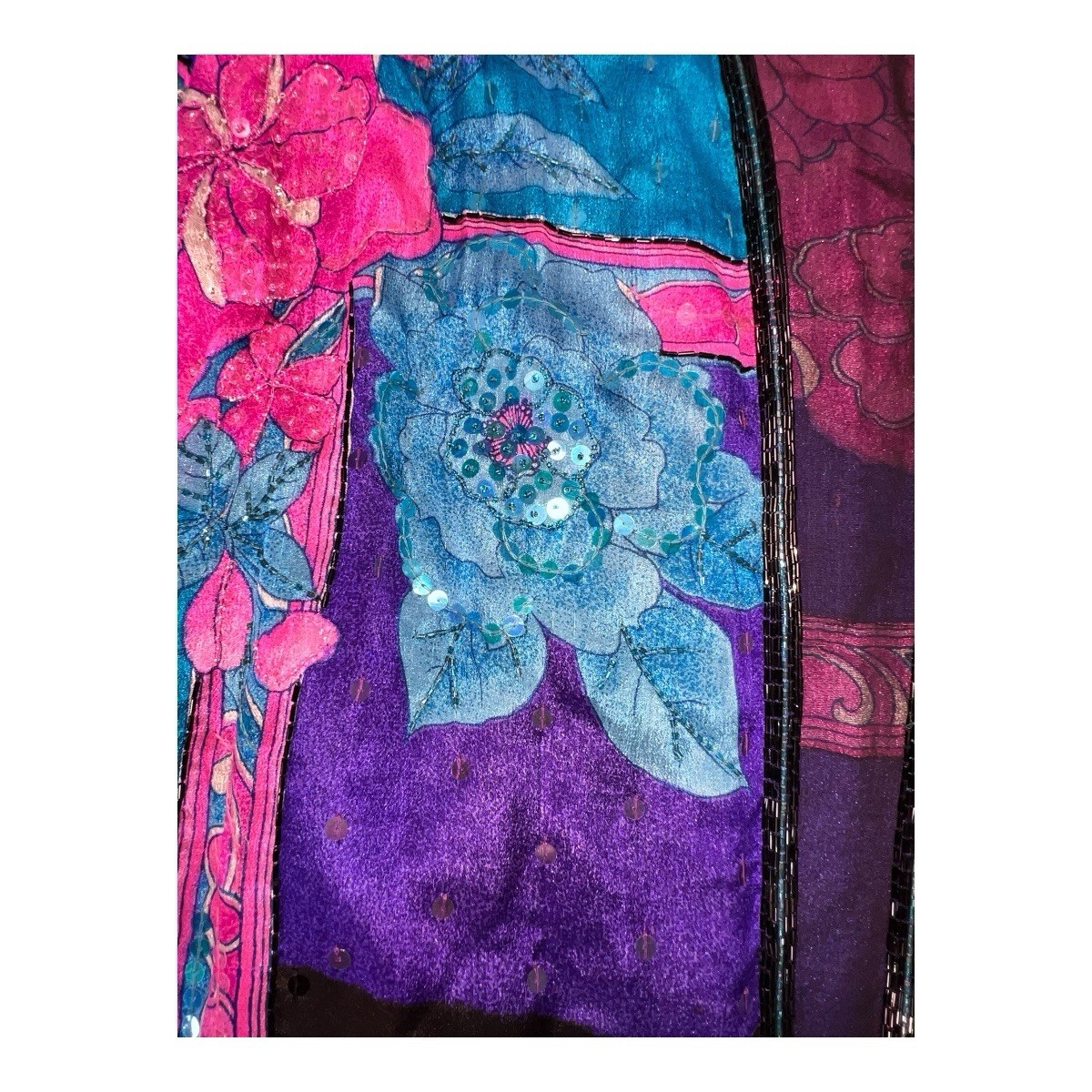 VTG JUDITH ANN CREATIONS SAKS FIFTH AVE SILK SEQUIN BEAD KIMONO JACKET NEW WAVE