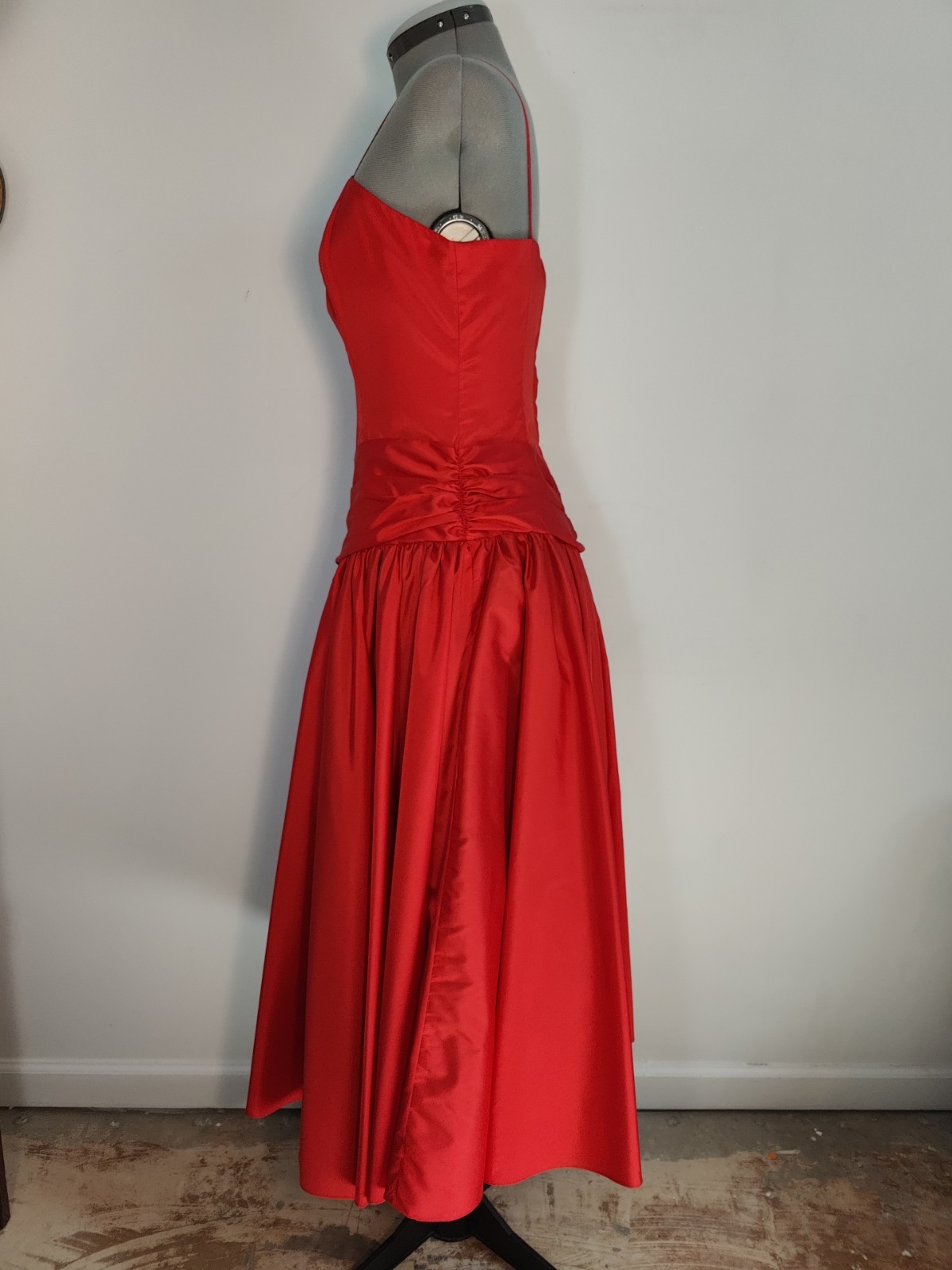 Vtg 80s Prom Dress Red Satin Sleeveless Bow Formal Party Sz M ILGWU