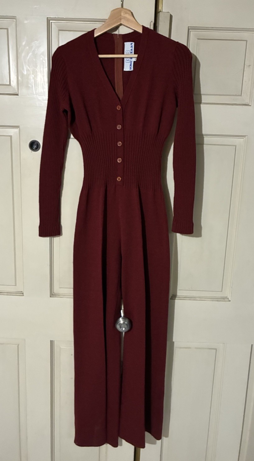Vintage 70s 80s Knit Bazaar Ribbed Jumpsuit M (17×57.5)