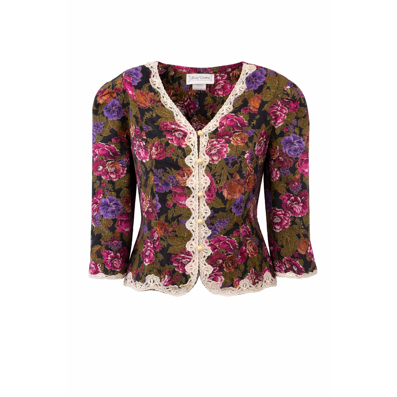 Lady Dorby Vintage Floral Lace Trim Cottagecore Romantic Blouse 10W