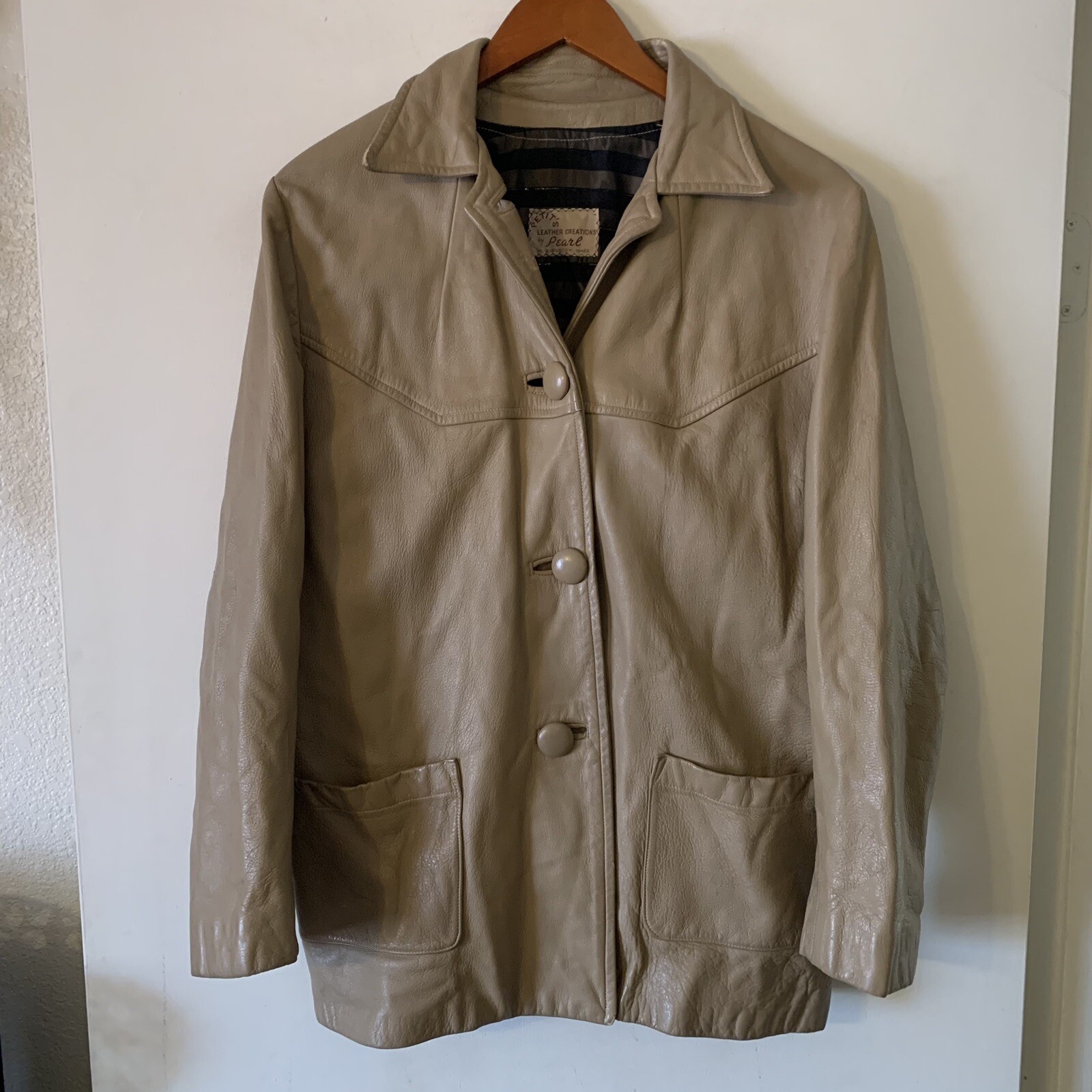 Vintage Petit’s Leather Creations by Pearl Tan Taupe Leather Jacket Coat Western