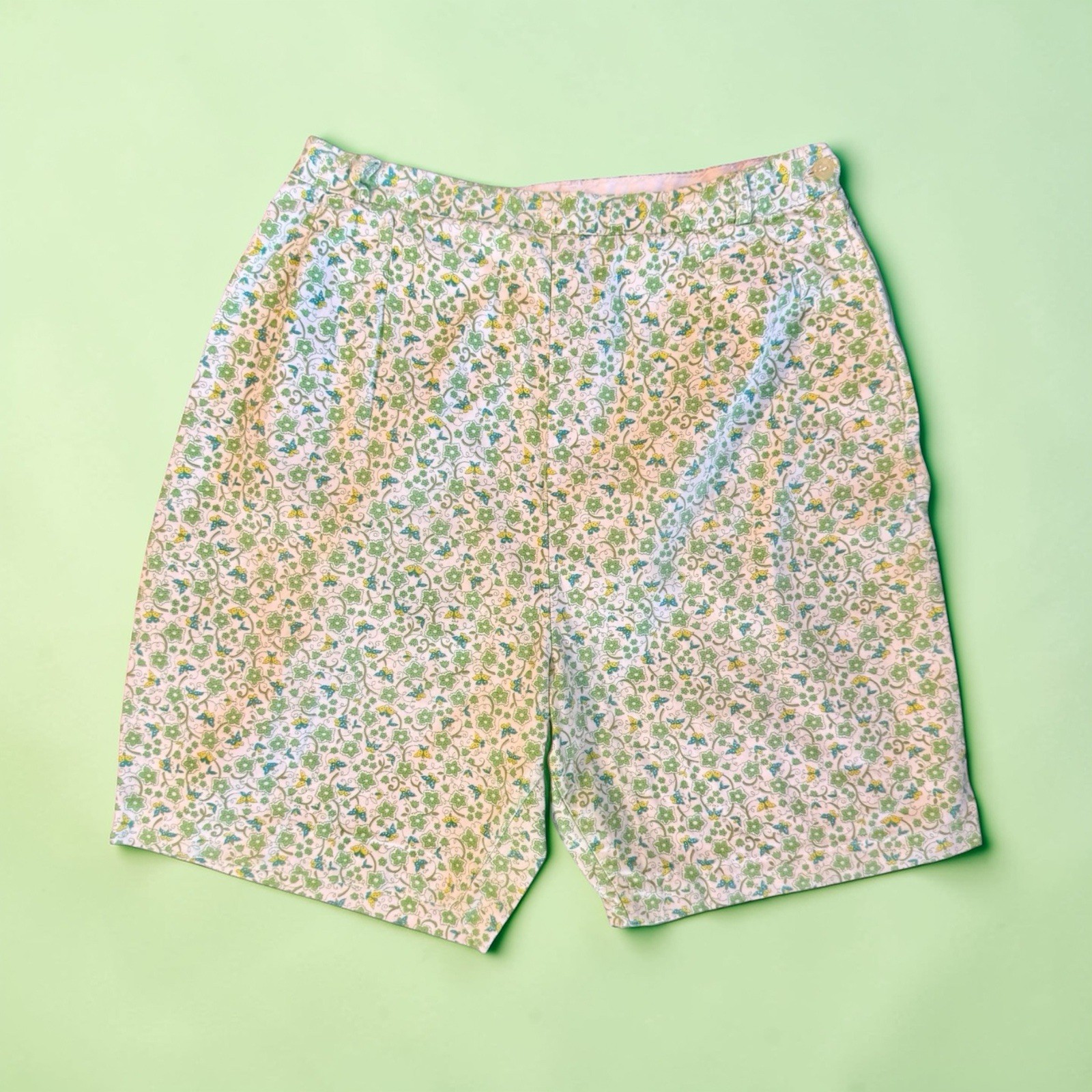 Vtg 50s Regal Of California Green Floral Hi Waist Shorts M Sanforized Cottage 28