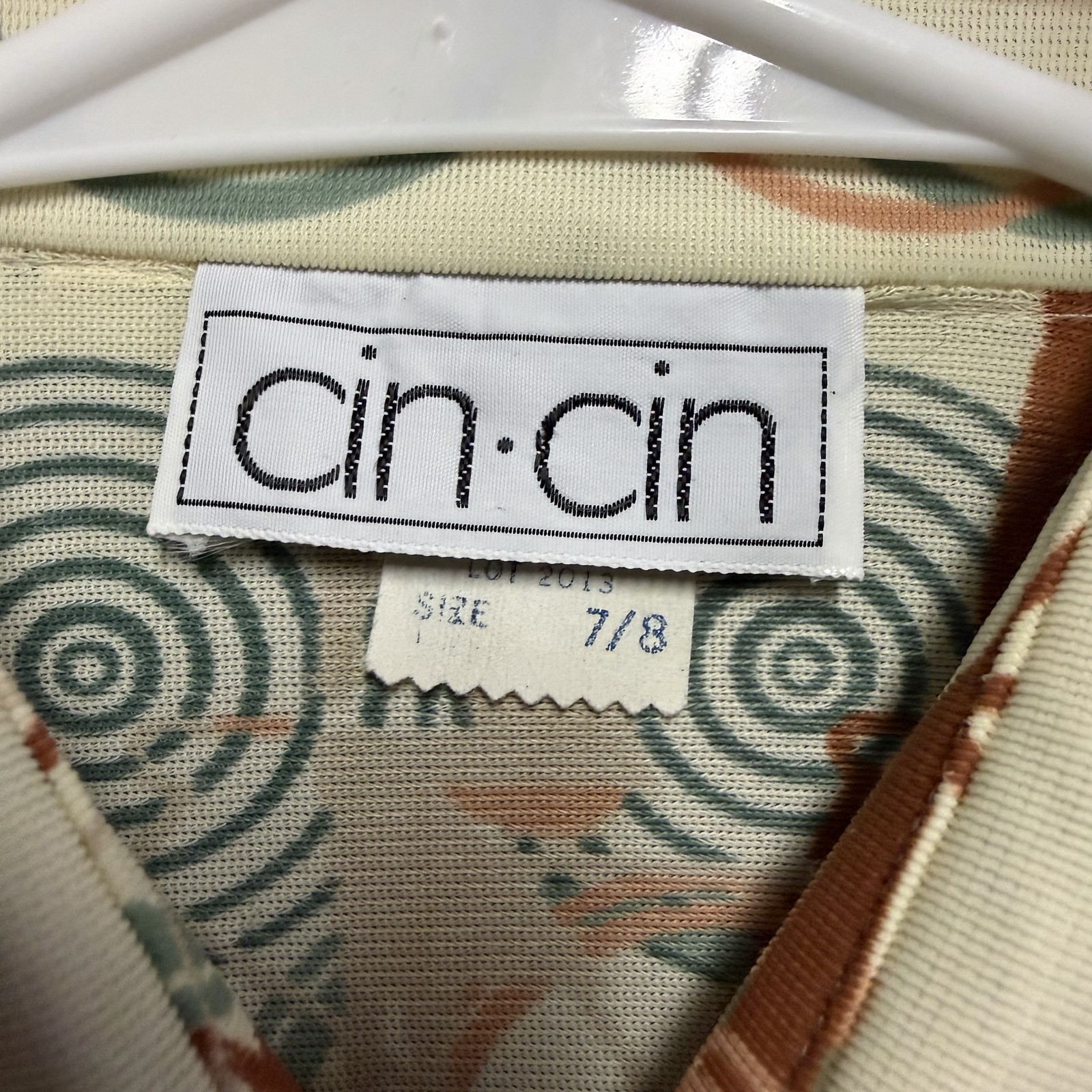 Vintage 70s Cin-Cin Nylon Disco Shirt Blouse Women’s Size 7/8 Geometric Print