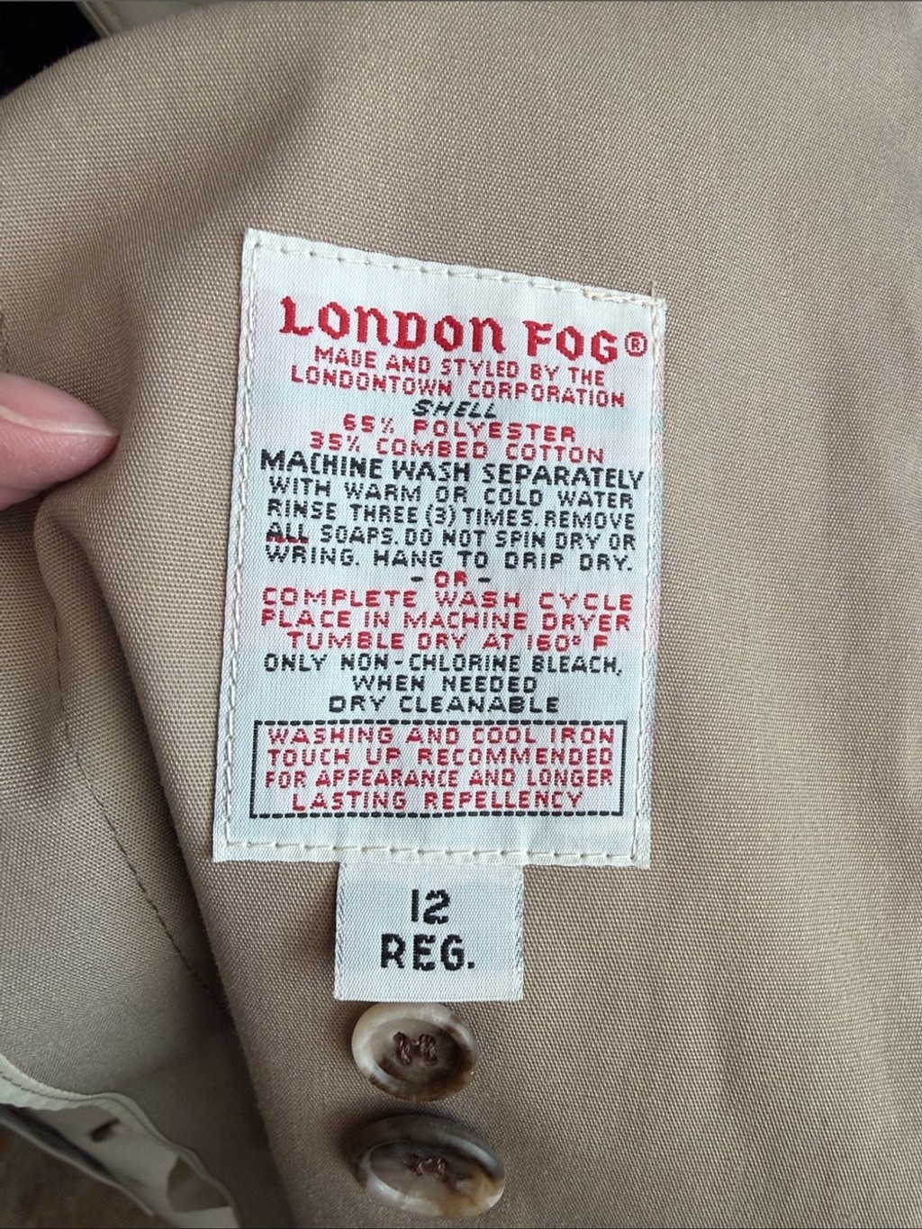 Vintage London Fog Classic Khaki Trench Coat Removable Wool Lining est M/L
