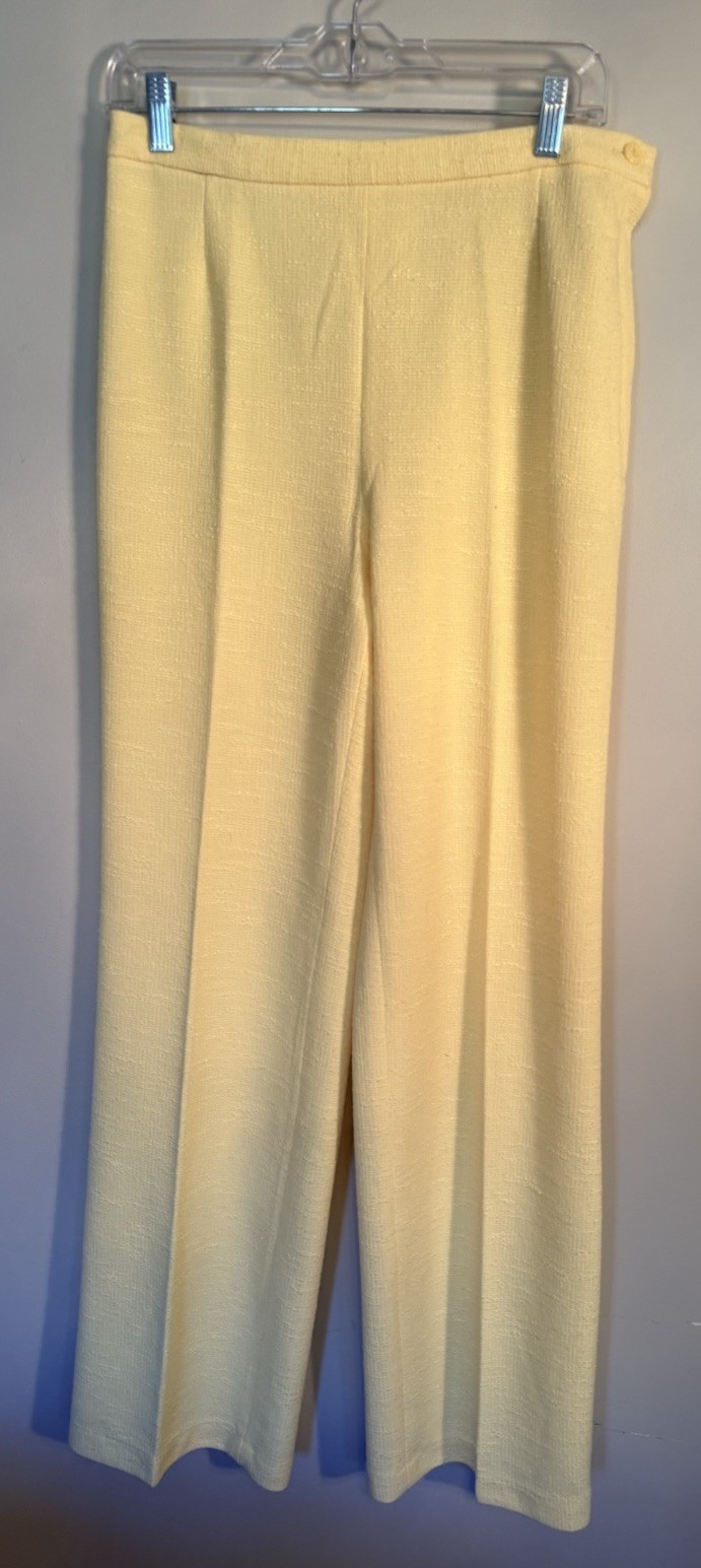 Vintage 1970’s Butter Yellow High Waist Loose Leg Knit Pants Best Fit M/Tall