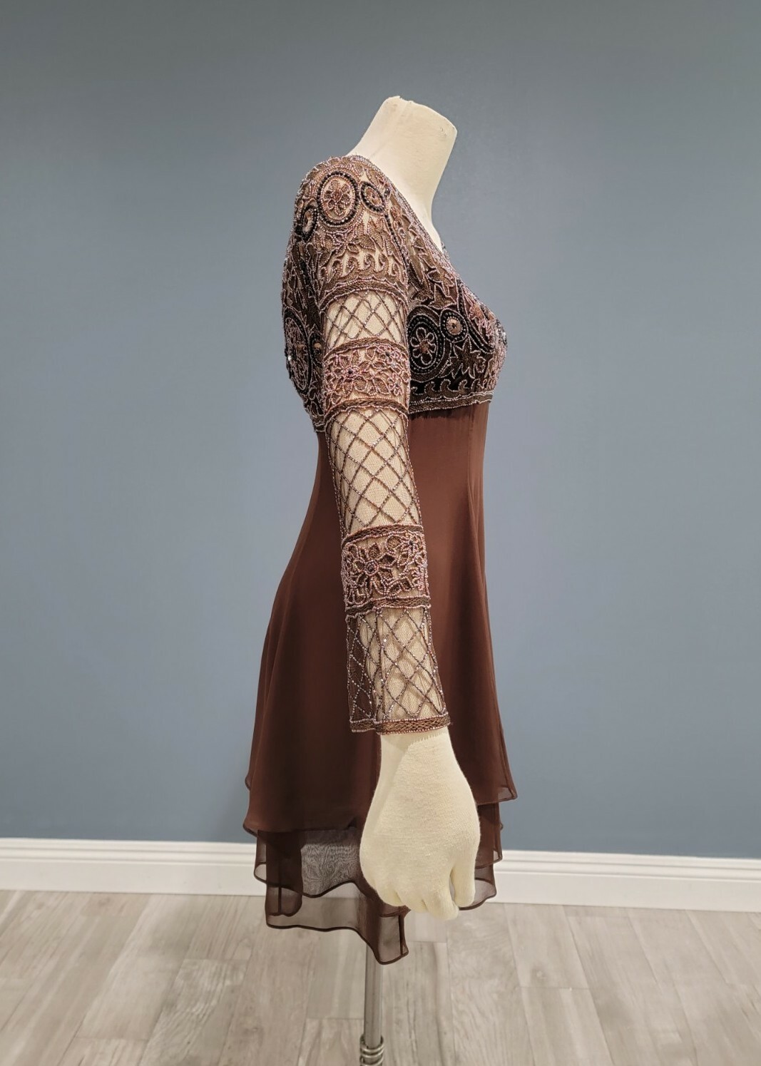 Vintage NAEEM KHAN Riazee for Neiman Marcus brown silk sequin dress 4