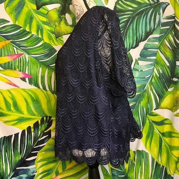 Vintage SL Fashions 14W/16W Dark Blue Lace Layered Church Office Cropped Blouse