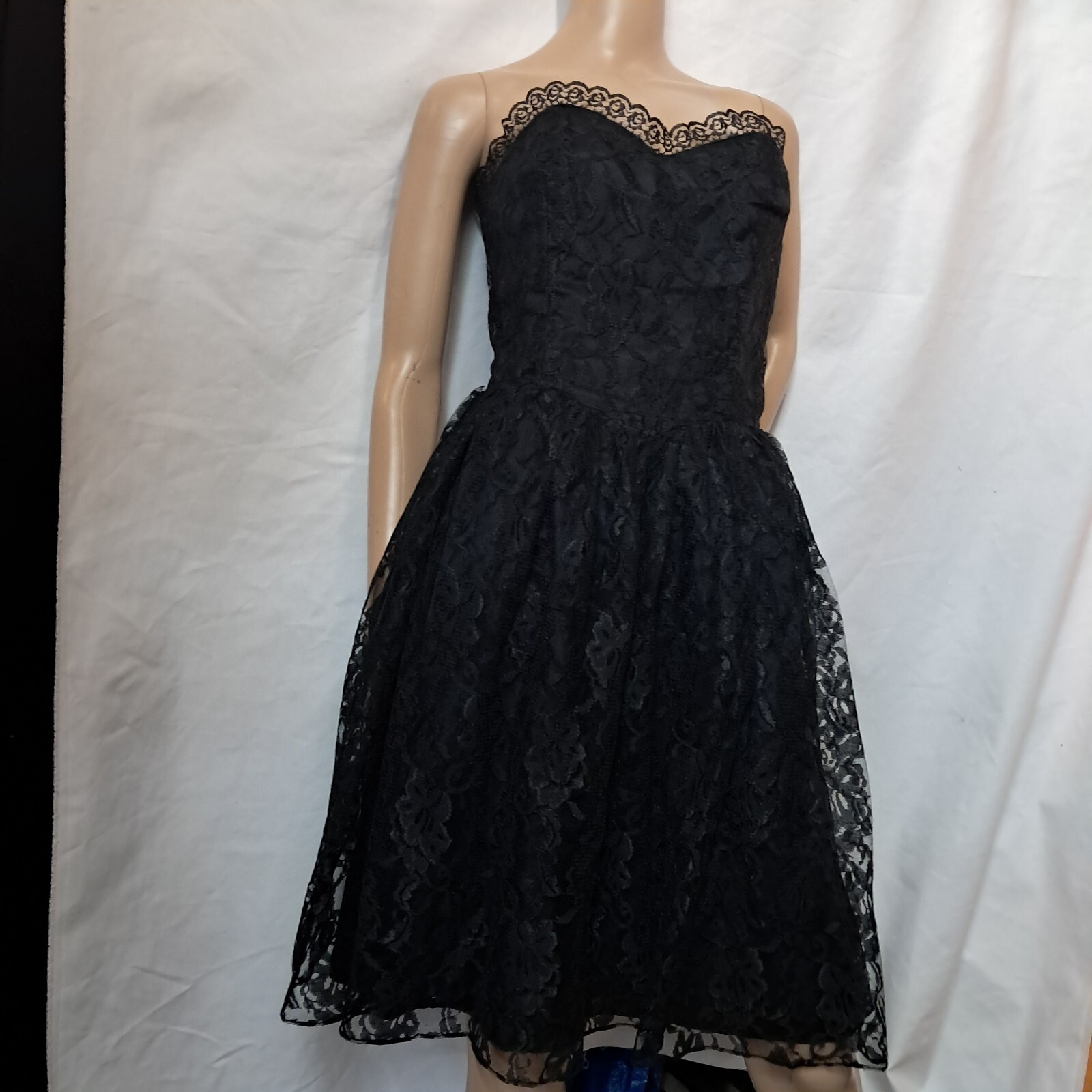 Vtg 80s Goth Prom Dress LBD Lace Bustier Formal Dance Lola BERENT 7/8 9/10 Egl