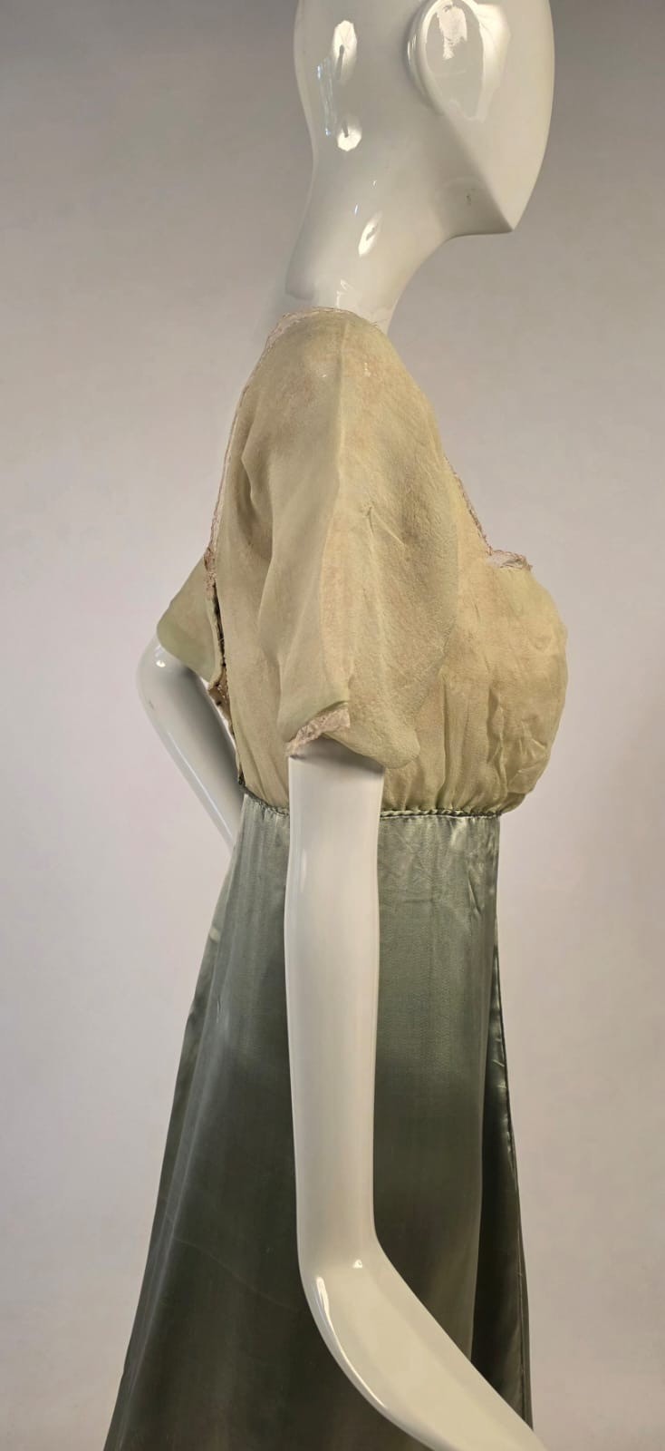 EDWARDIAN 1913 LIBERTY OF LONDON SILK SATIN + CHIFFON GOWN DRESS W TRAIN 