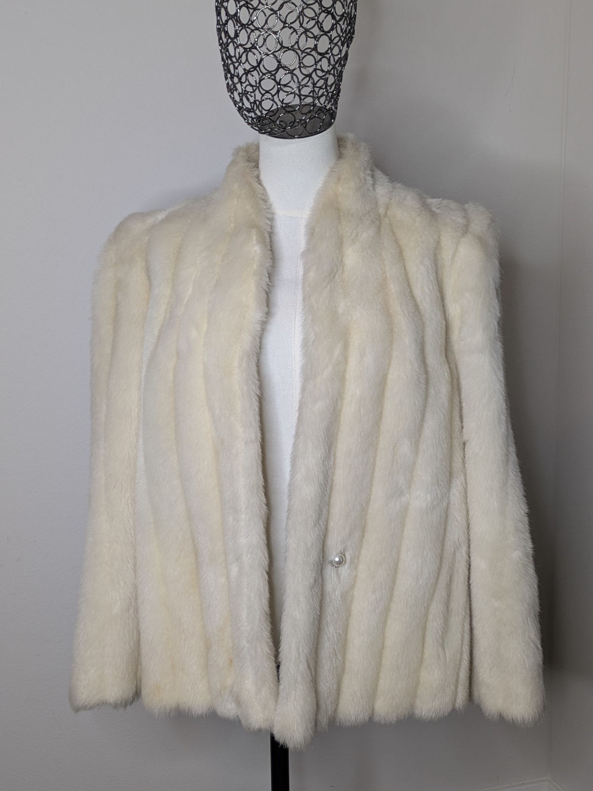 Vintage 80s Luxury Faux Fur Coat by Intrigue Glenoit White Vegan Size Small