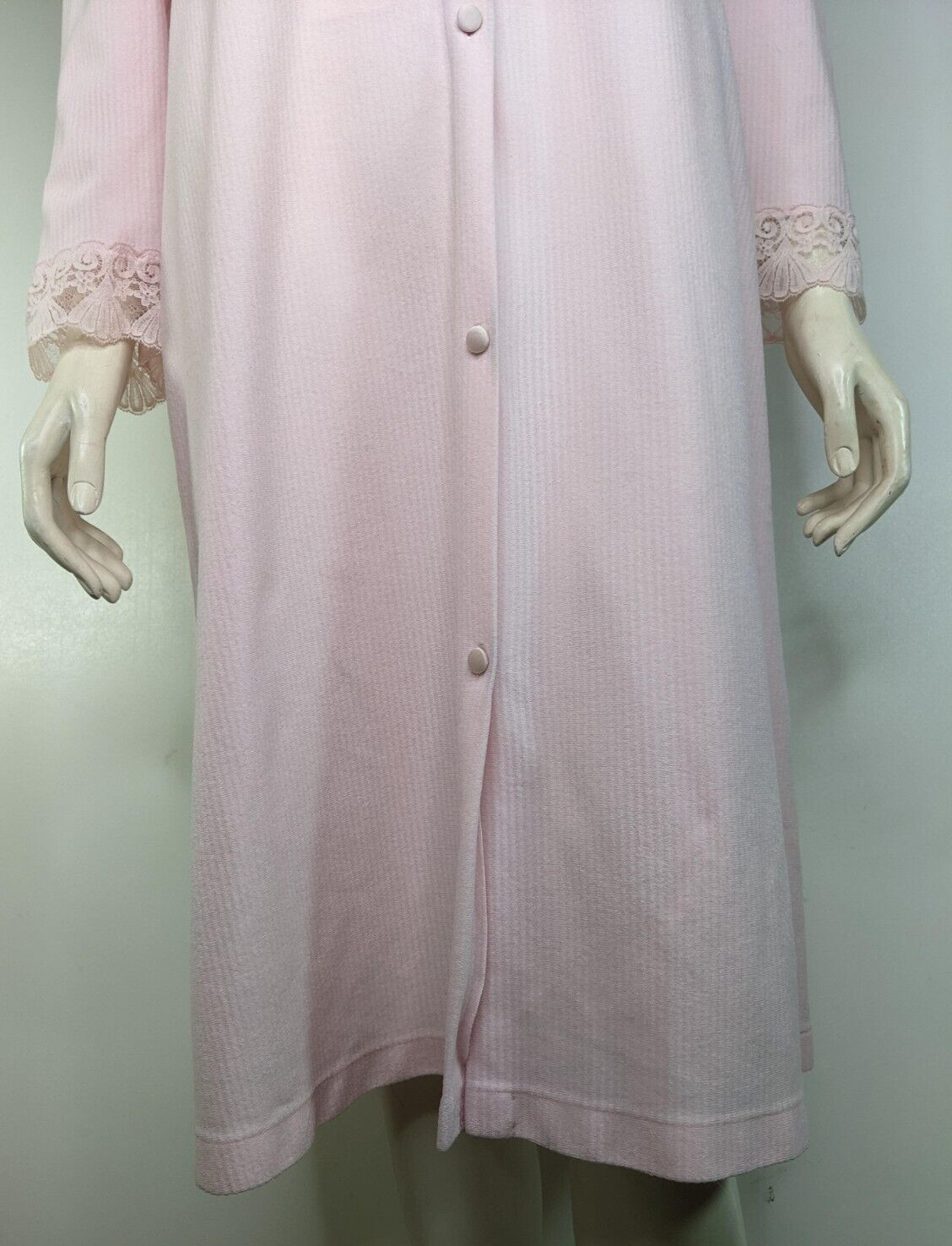 Vintage Vanity Fair Dressing Gown Lace Pink Nightgown Warm Pajamas Sleeves M