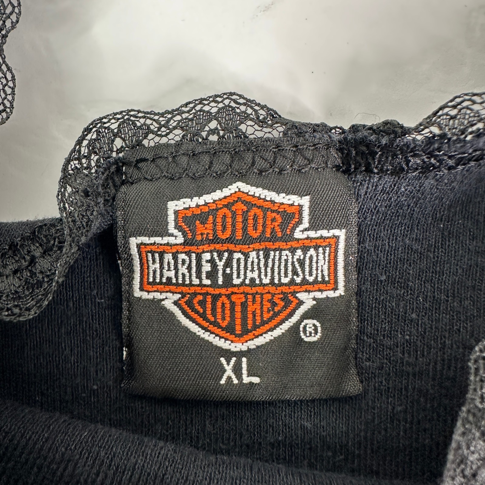 Vtg Harley Davidson 3D Emblem Tank Top Womens XL Black Rose Lace Biker 90s USA