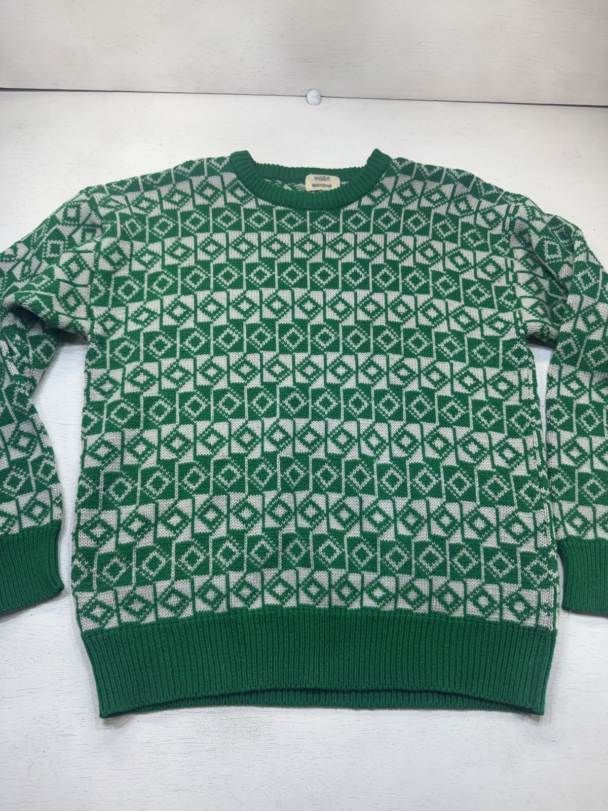P.Kenzo Sweater Vintage Knit S/M Green Geometric Crew Neck Pullover