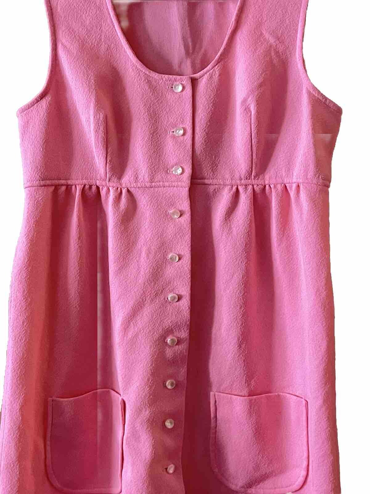 Vintage Barclay Square 70s Pink Polyester House Dress Size 14