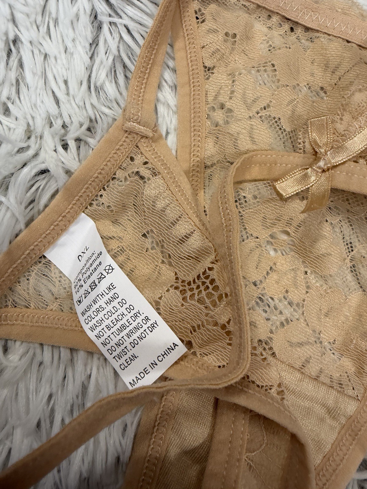 Women’s Lace Sz Small Thong String Panties floral brown Underwear w/ Bows