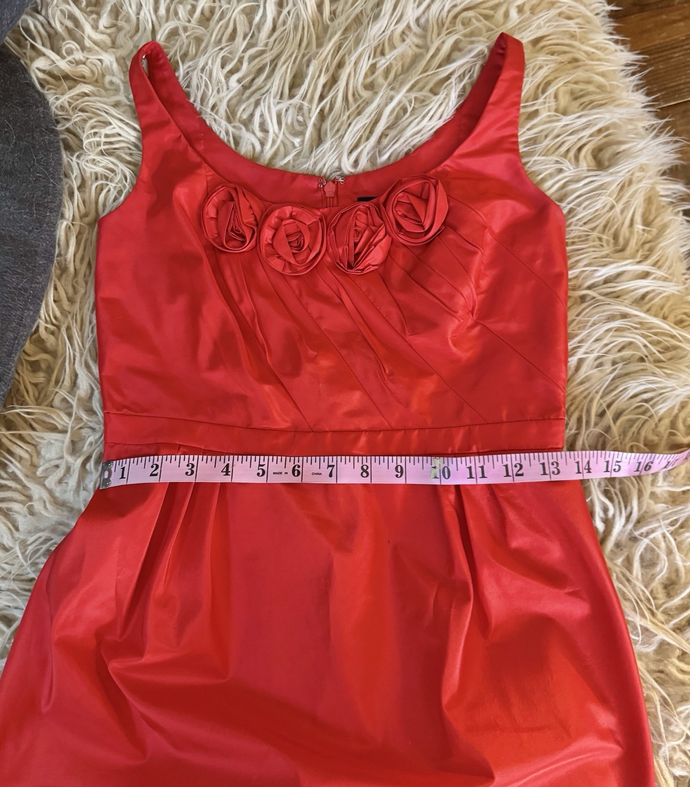 Vtg Red Carmen Marc Valvo Silk Regal Neck Empire Cocktail Roses Dress XS
