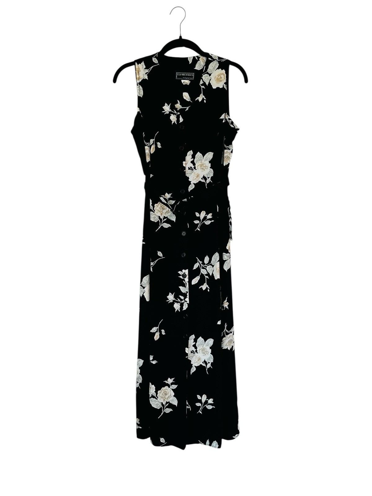 Vintage 80s ED Michaels Floral Midi Dress Belt Grunge Cottage Whimsygoth Size 8