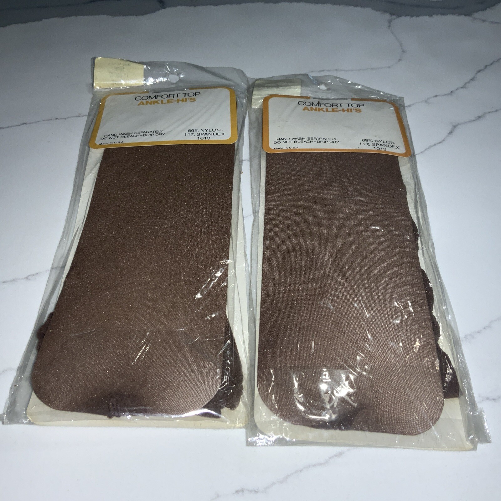 Lot of 2 Packages of 2 Pairs Vintage Comfort Top Taupe Ankle-Hi’s – 8-1/2-11 USA