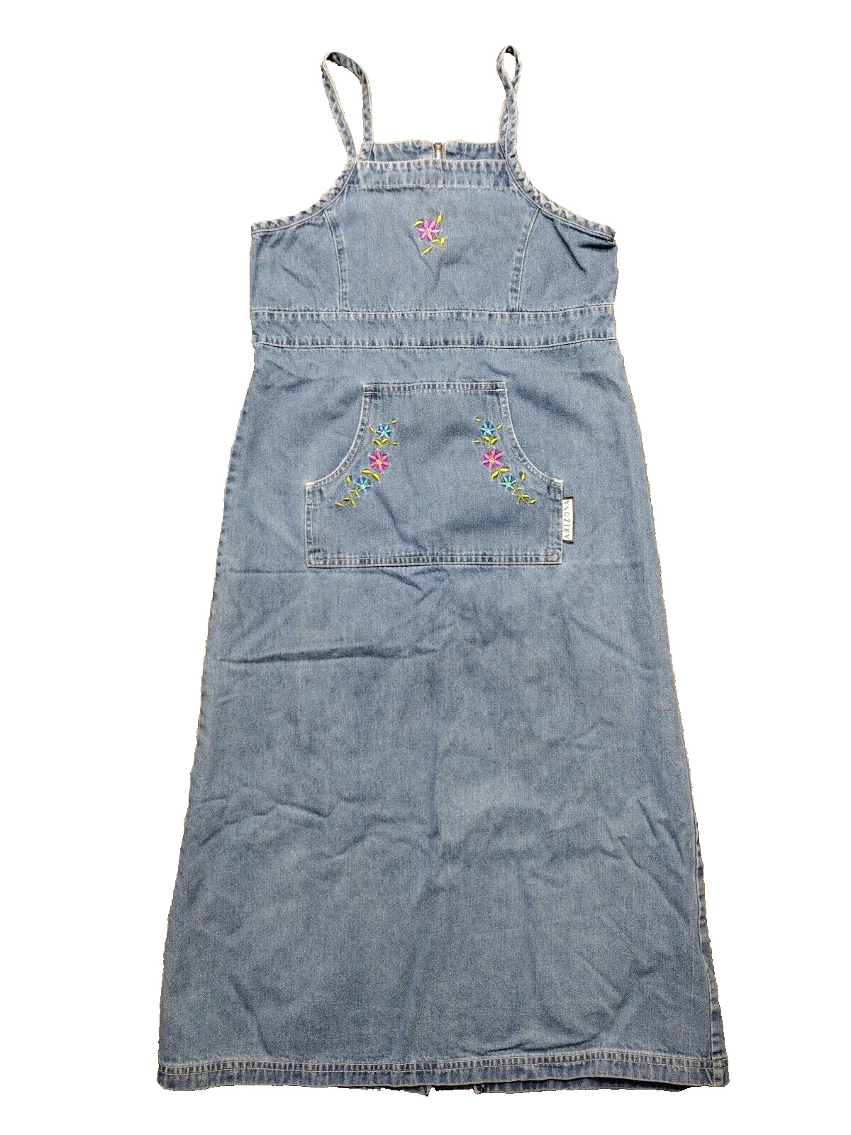 VTG 90s Y2K Arizona Jean Company Denim Dress Sz 10/12 Halter Hippie Boho Farm