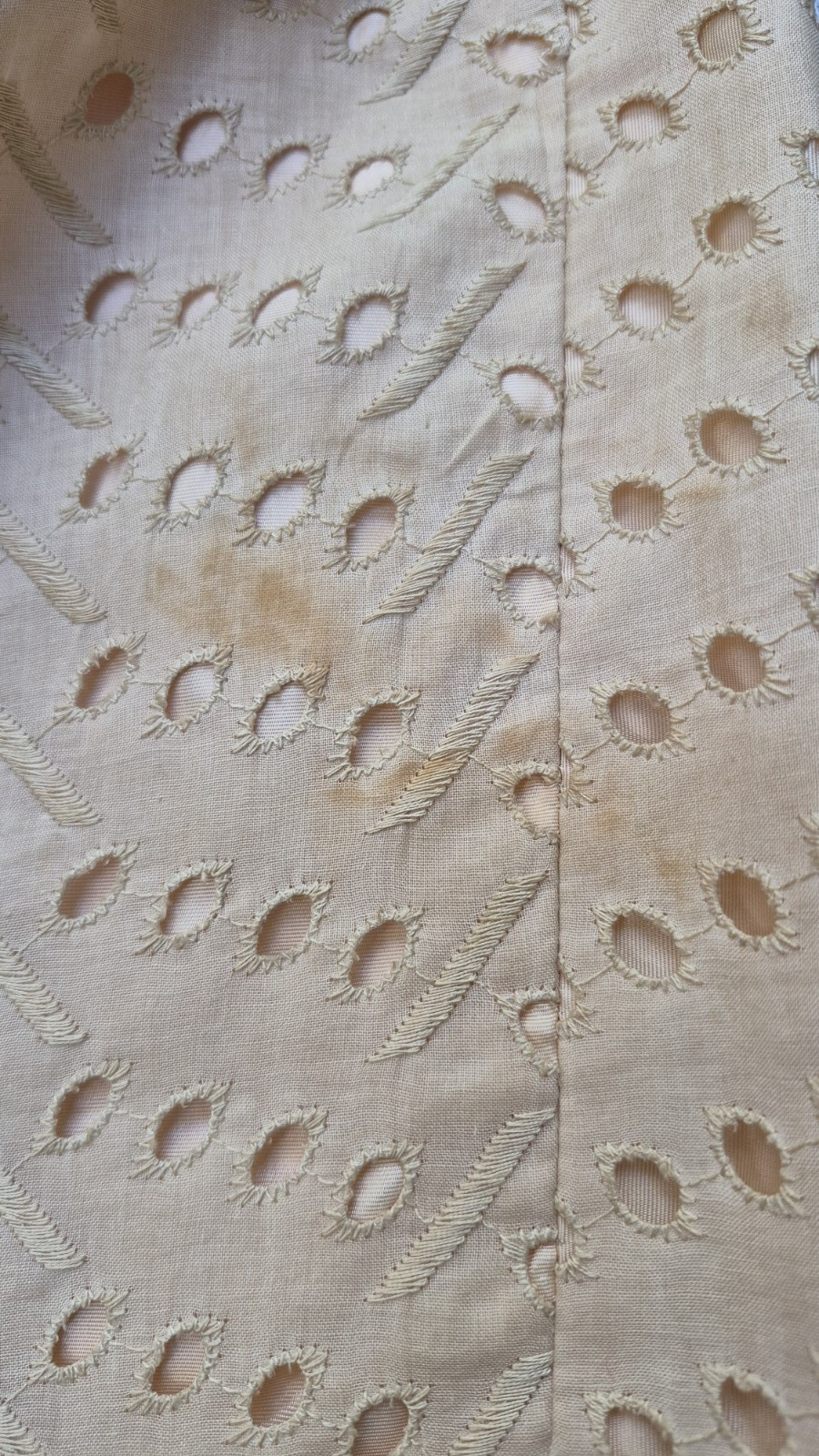 Vintage 1950s Eyelet Embroidered Dress with Grossgrain Ribbon Trim – Size M
