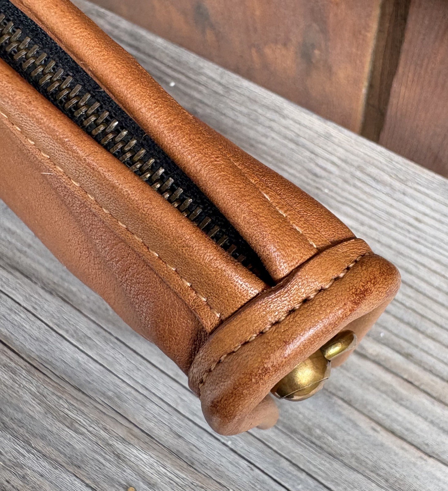 One of a kind Upcrafted Vintage COACH Chunky cosmetic Crossbody Case British tan