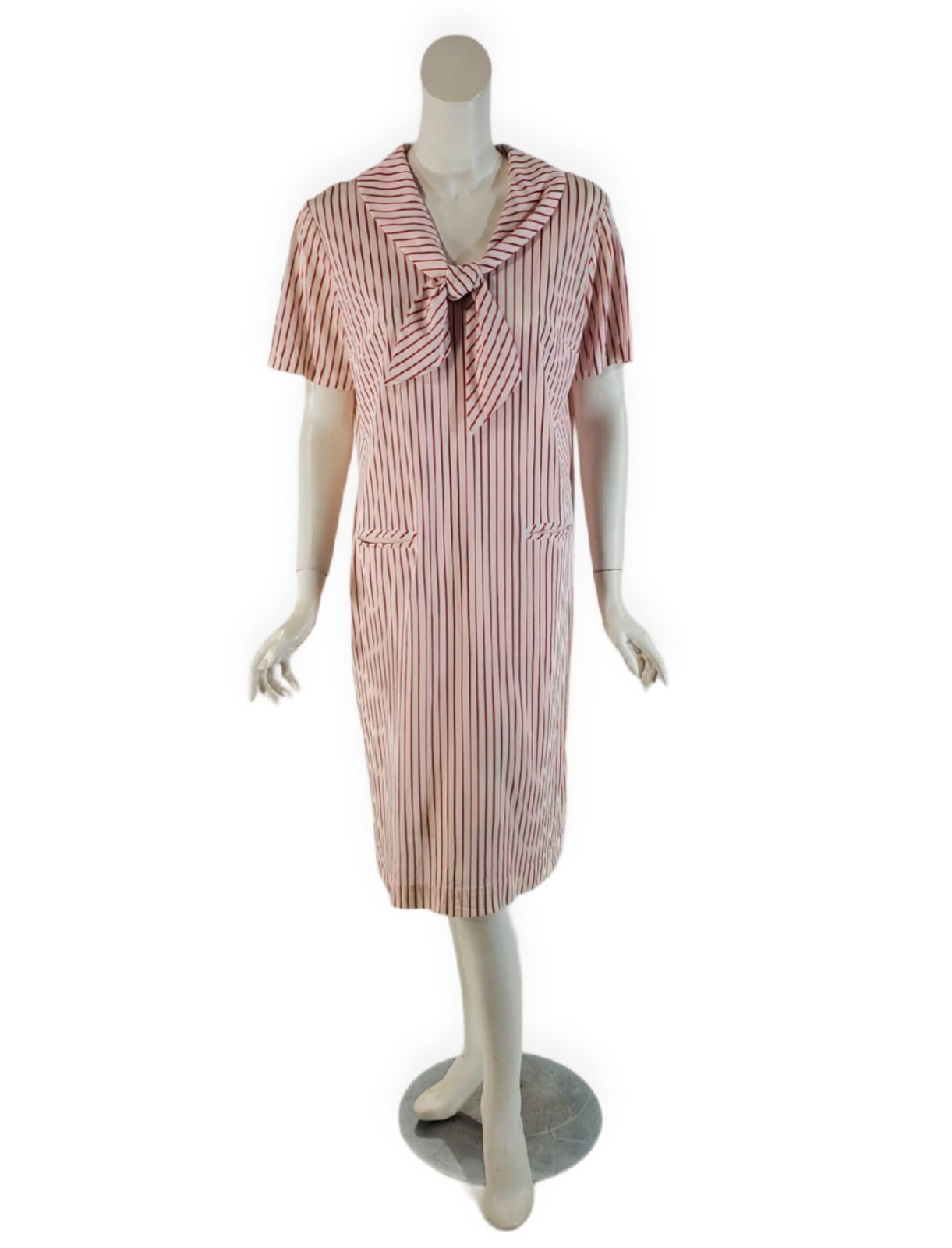 Vintage 60’s Shift Dress in Slim Red Stripes – 60s Does 20s Dress – med, lg