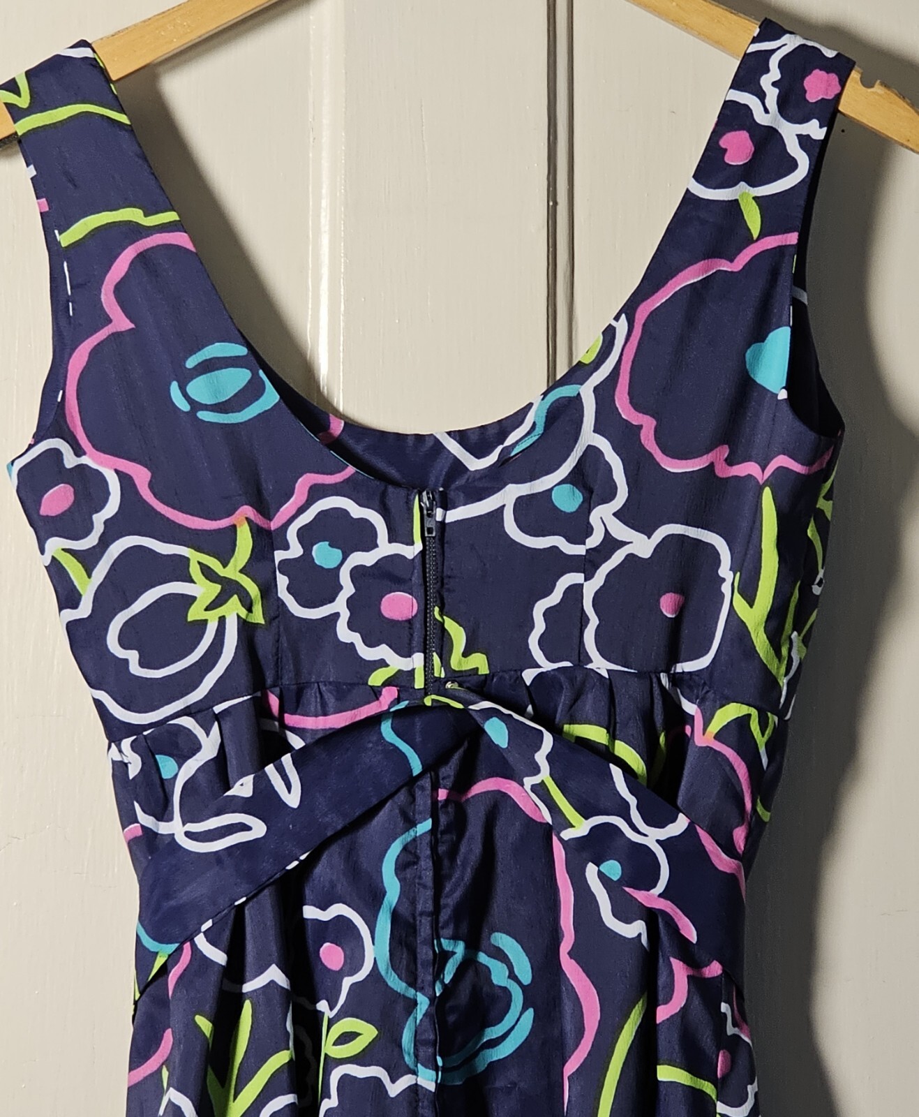 VTG 70’s Dress Handmade Women 34″-Chest Blue Pink Green Floral Hawaiian Maxi