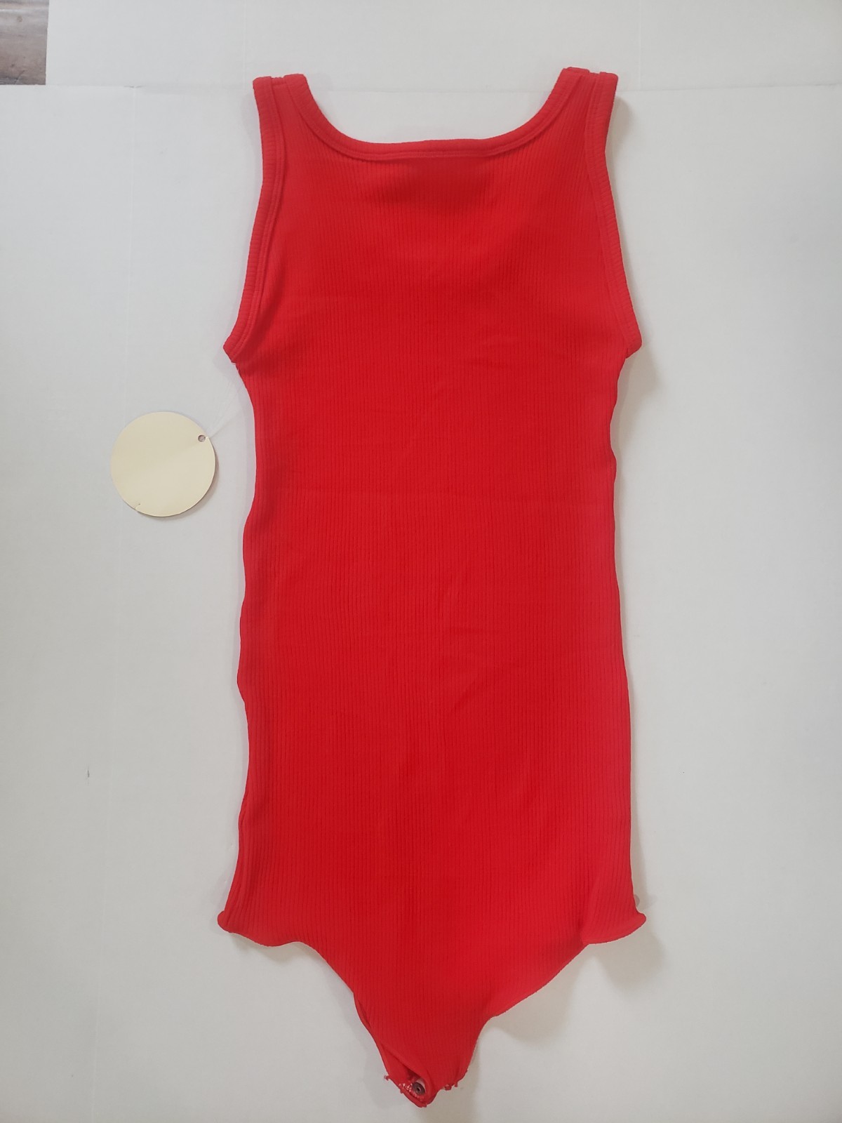 NWT Bodysuit VTG 80s M Ribbed Knit Red Aerobics Athletic Scalloped Leg USA Made