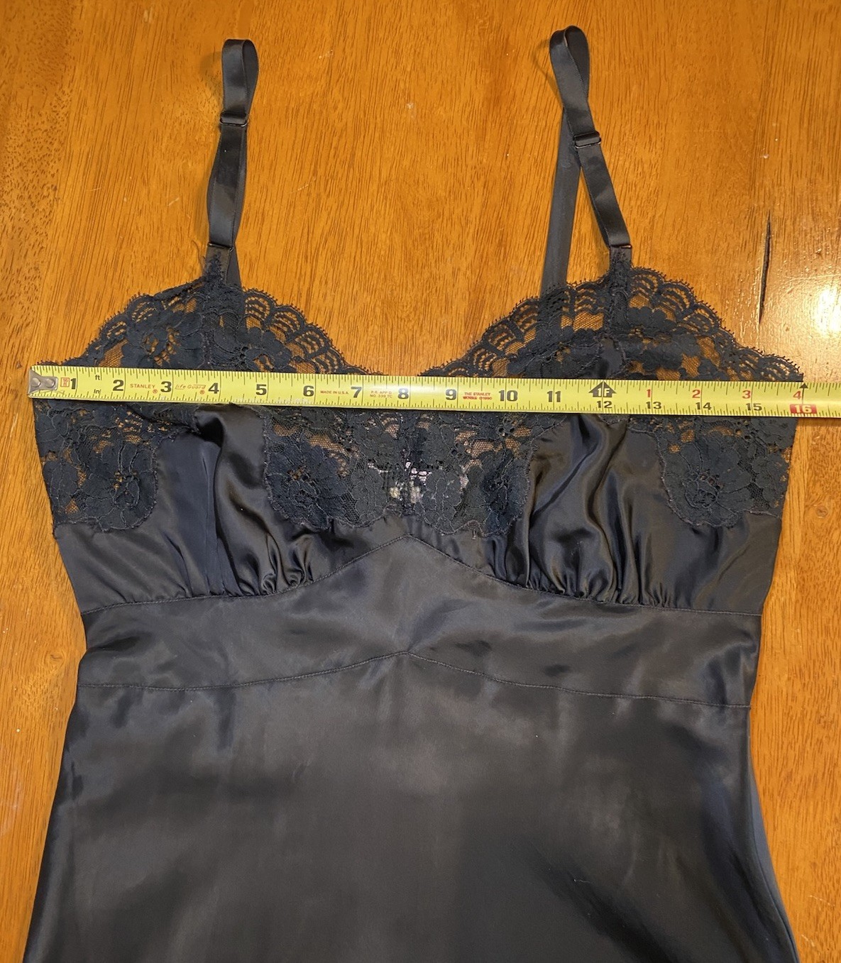 1950’s Black Colony Club Rayon Satin Slip Sexy Vintage Lingerie Lace Mid Length