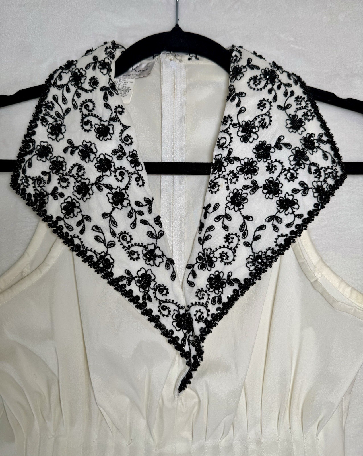 Vintage Laurence Kazar White And Black Beaded Top Size Small 80’s 90’s Floral